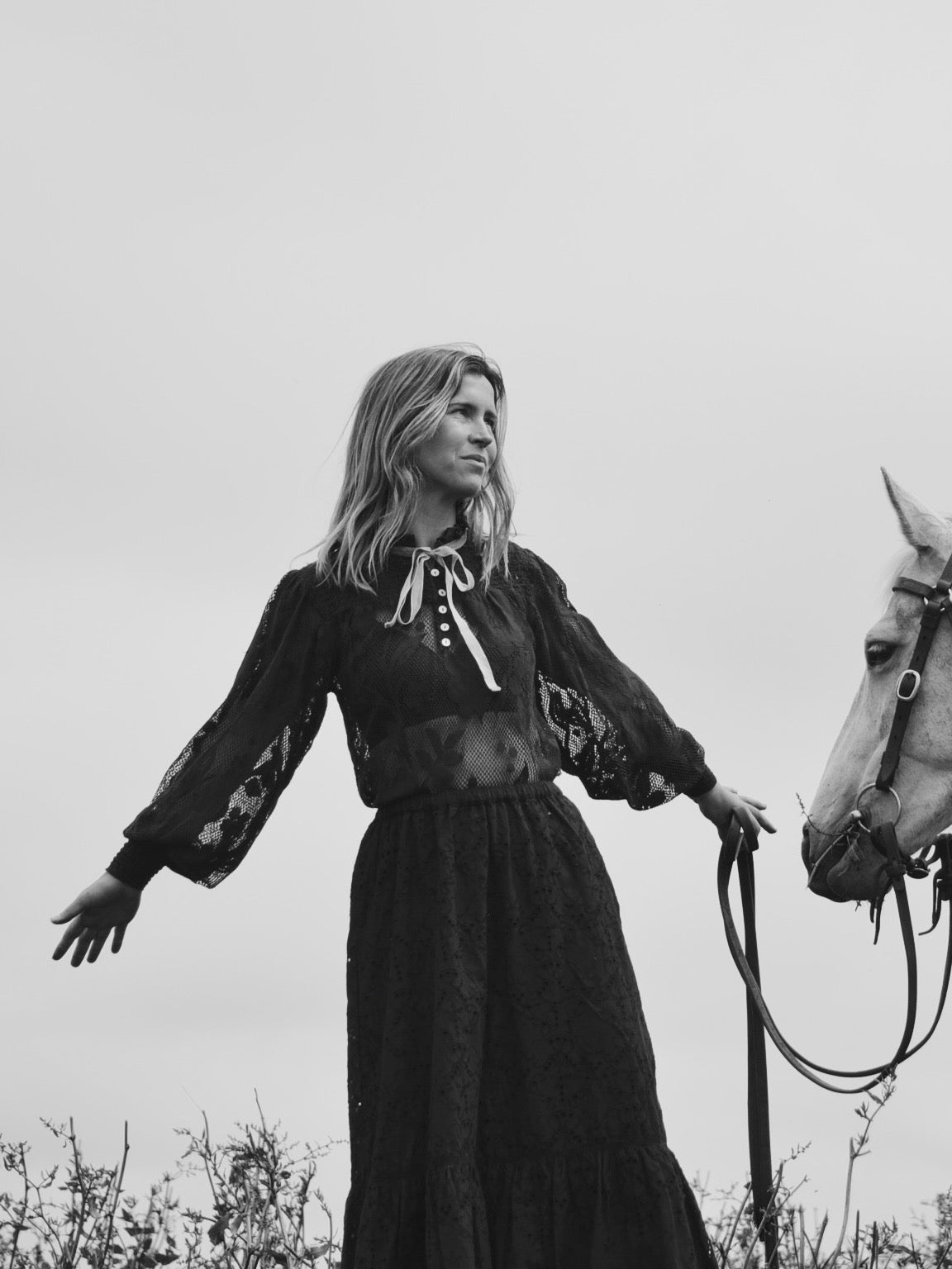 CELESTE CROCHET COTTON BLOUSE BLACK