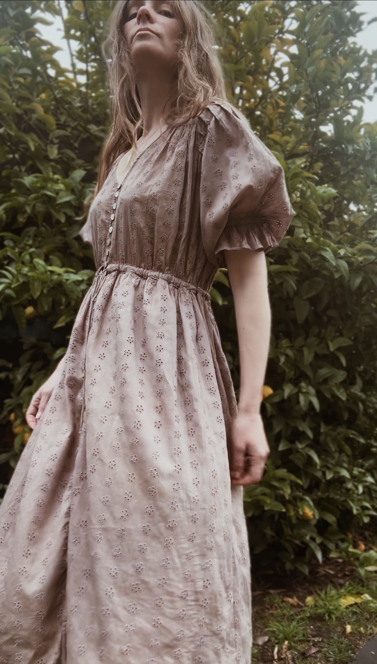 100% RECYCLED COTTON - ONE OF A KIND WINSLOW DRESS MUSHROOM M - L