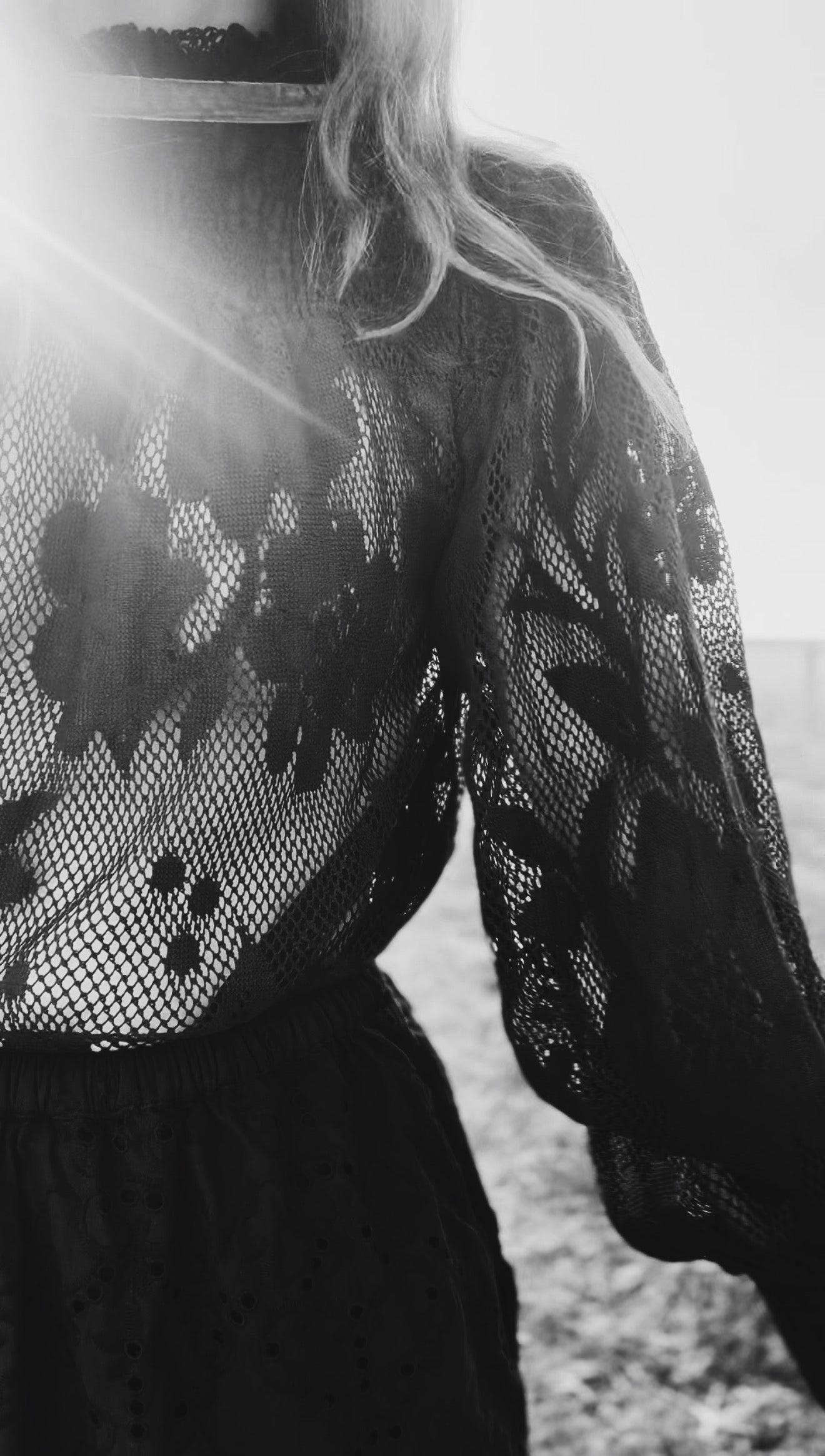 CELESTE CROCHET COTTON BLOUSE BLACK