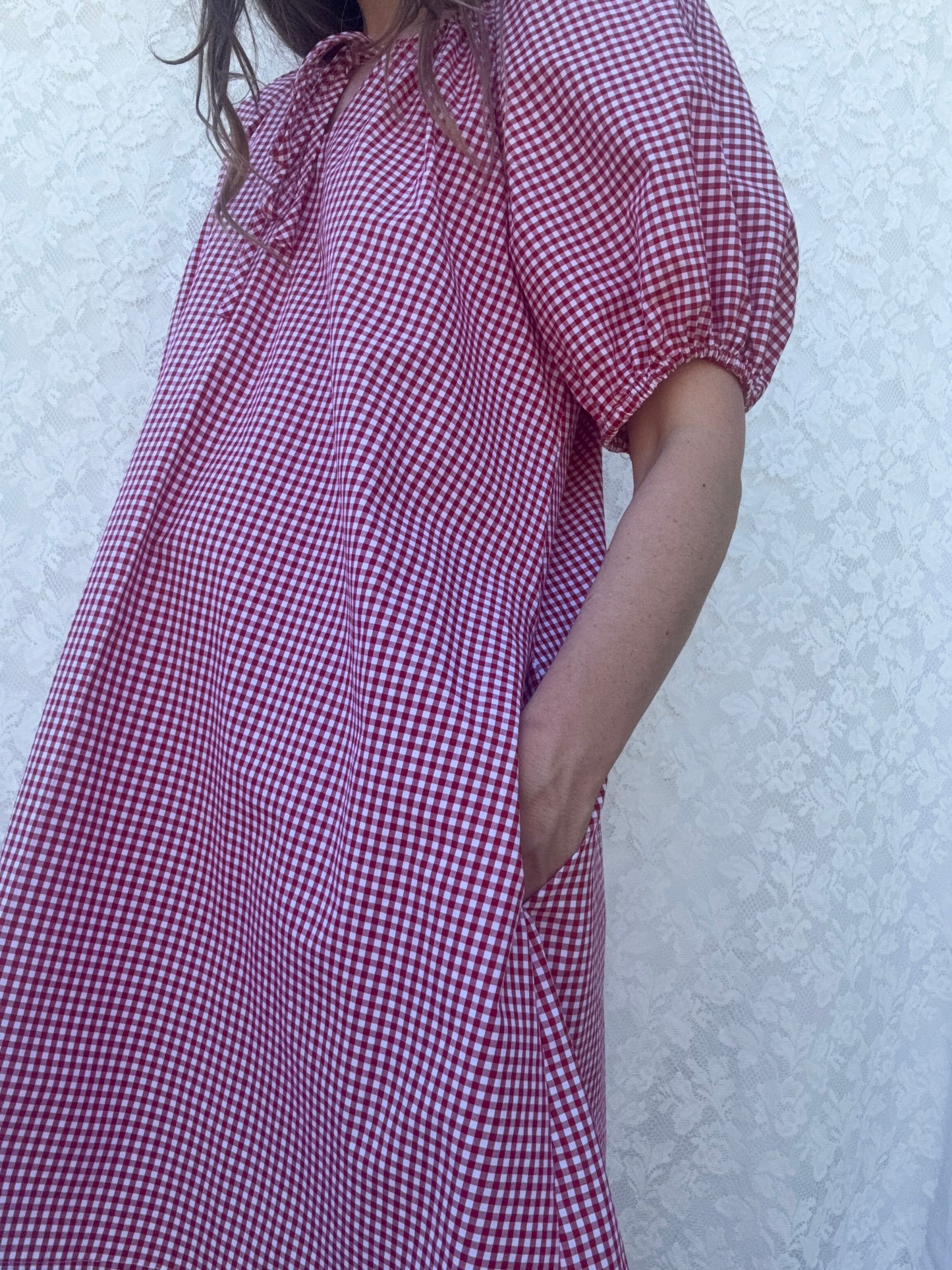 POPPY SMOCK DRESS RED GINGHAM COTTON