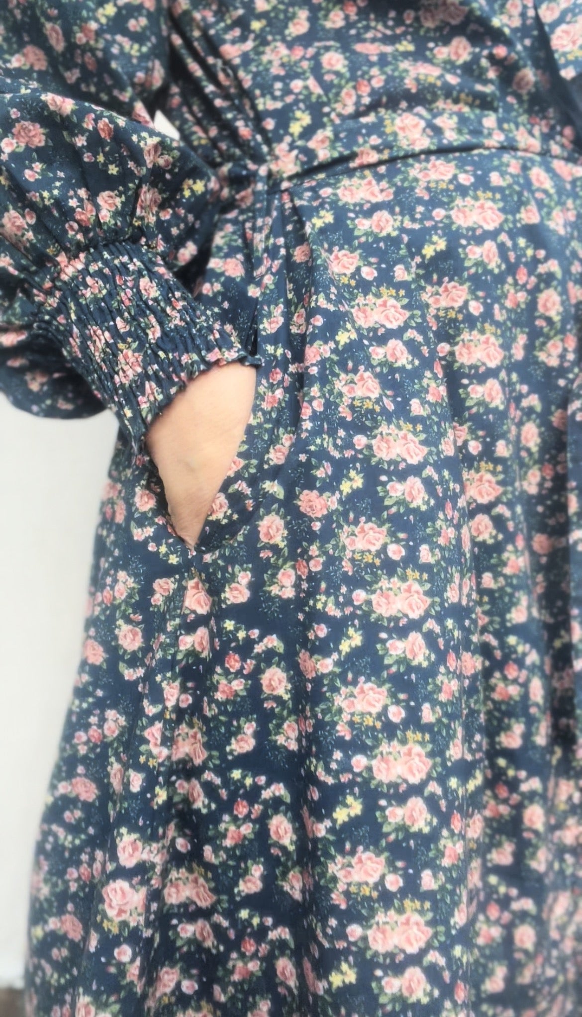 100% RECYCLED COTTON - FLEUR MAXI DRESS PUSSY BOW VINTAGE NAVY FLORAL