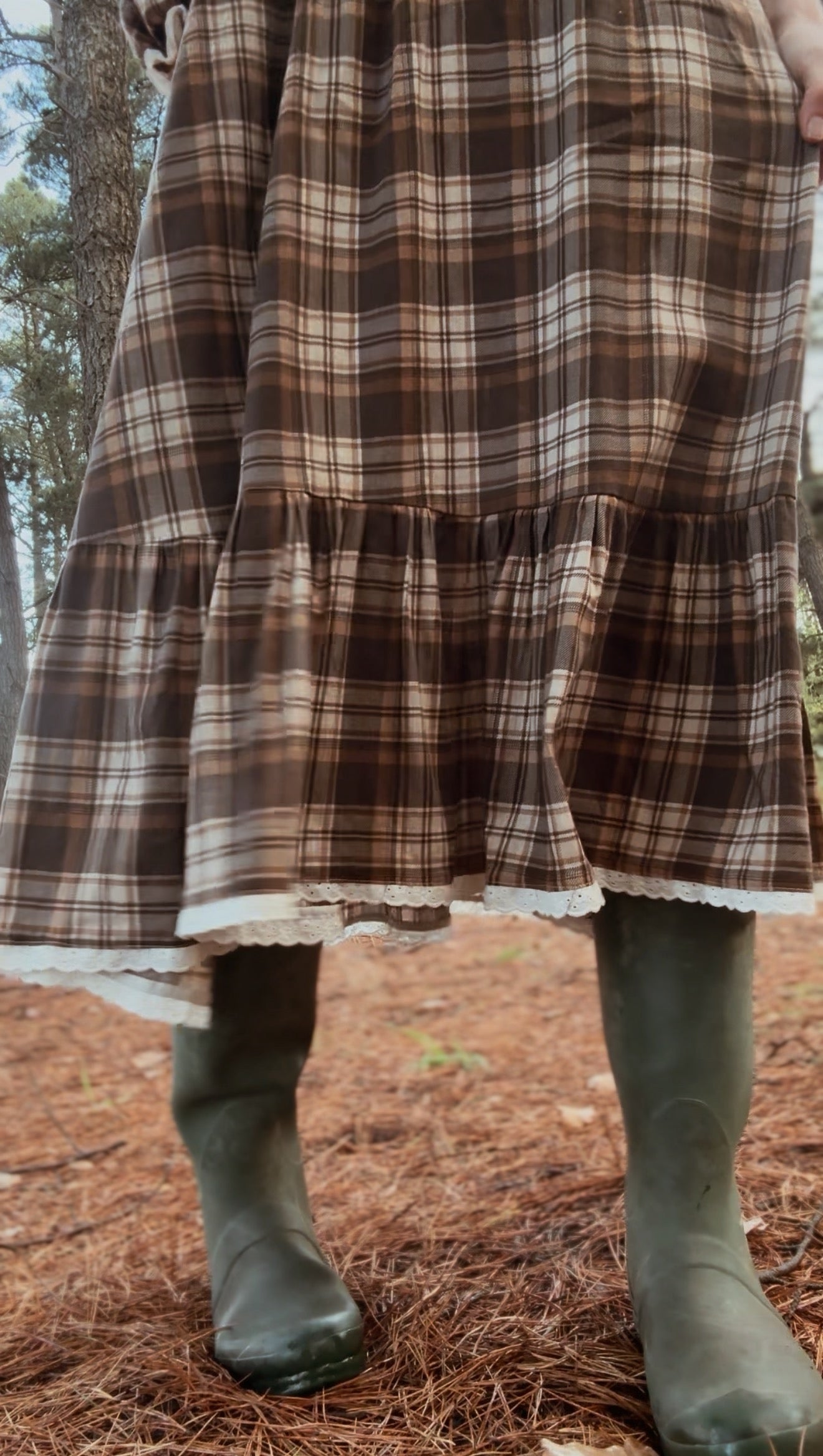 HETTIE SMOCK DRESS BROWN PLAID CHECK