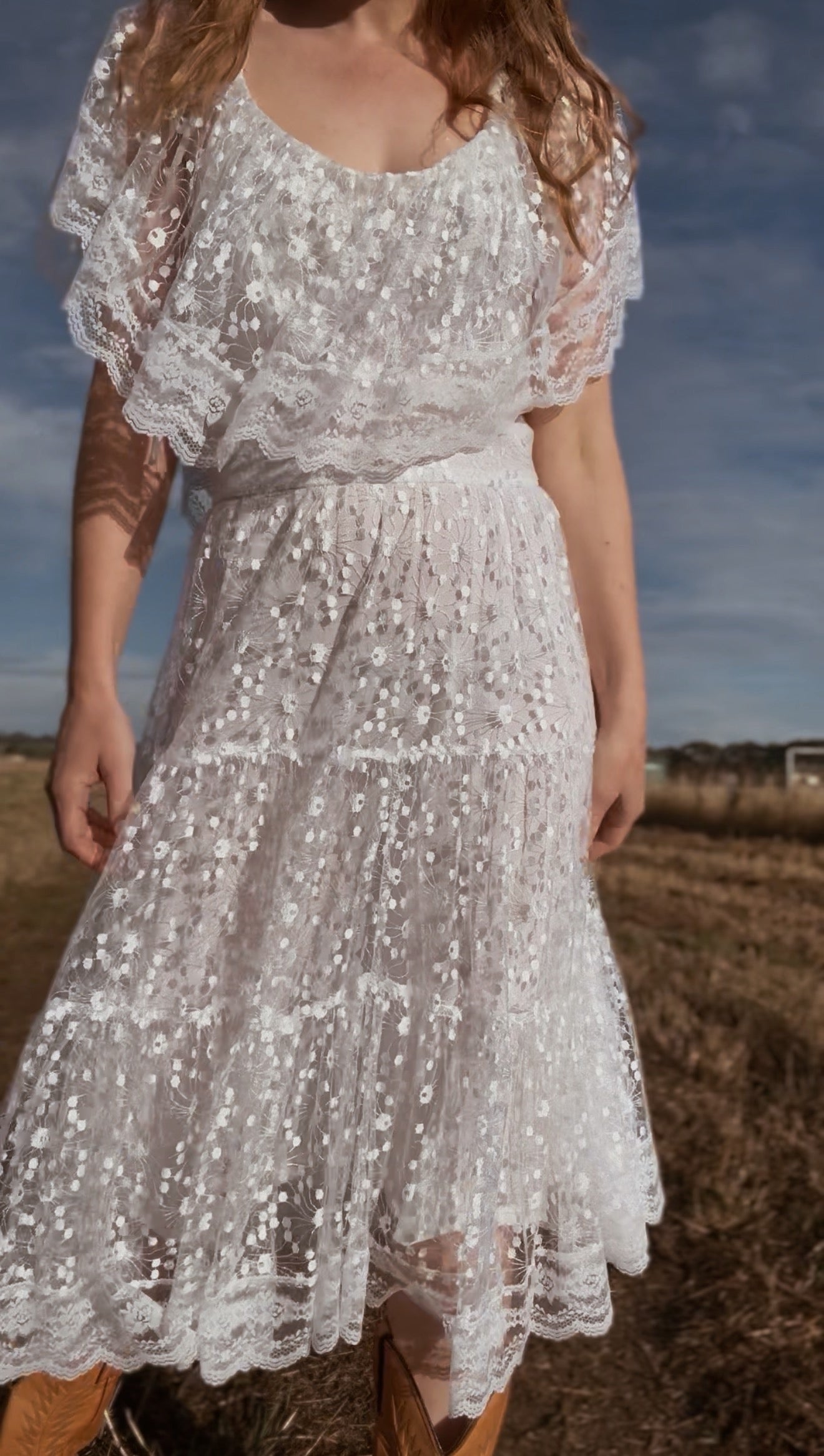 VINTAGE STEFAN EXCLUSIVE LACE PRAIRIE DRESS - MADE IN ENGLAND XS-S