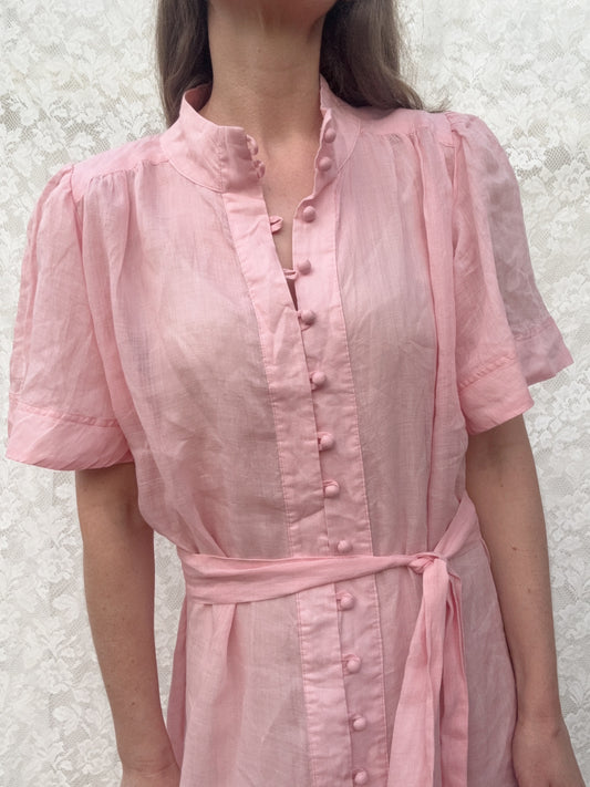 VINTAGE PINK COTTON LINEN DRESS XS-M