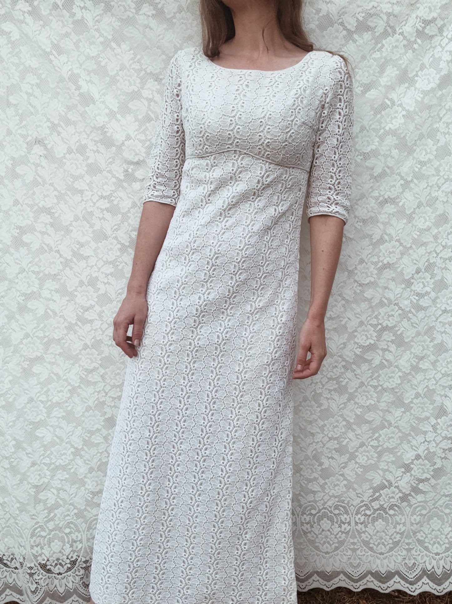 VINTAGE CROCHET WHITE LACE DRESS XS