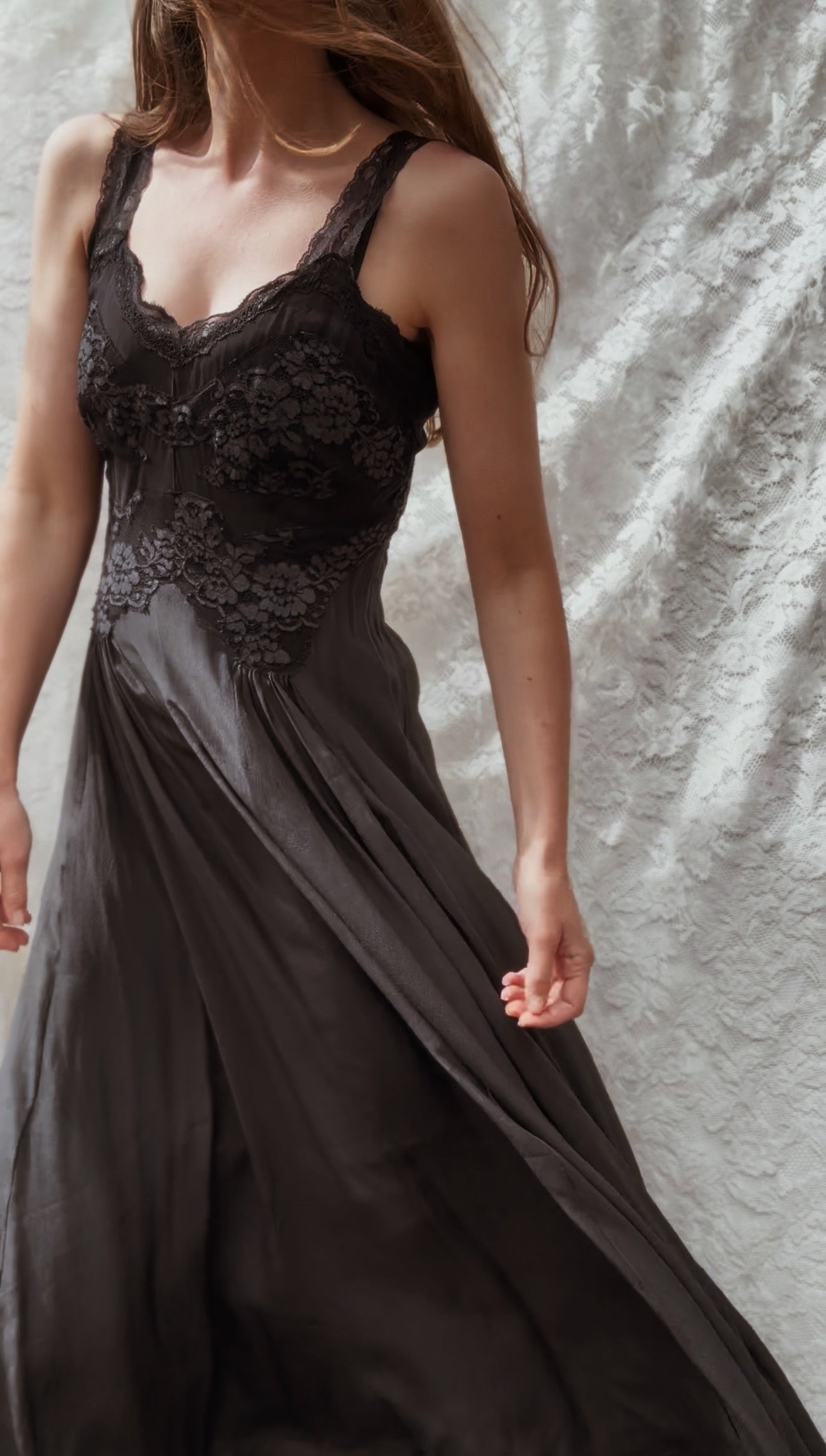 PREORDER AURORA SILK & LACE DRESS - BLACK