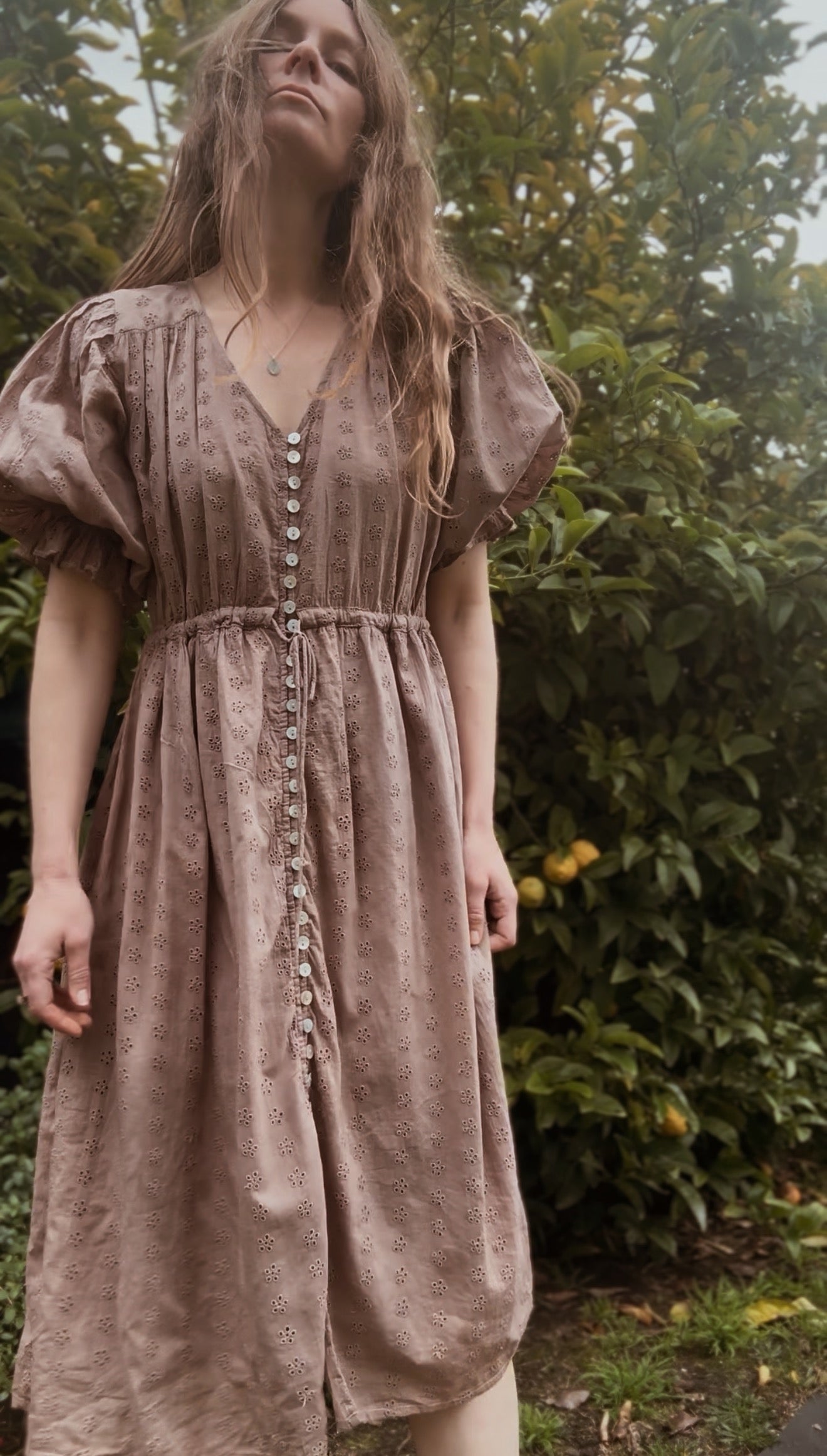 100% RECYCLED COTTON - ONE OF A KIND WINSLOW DRESS MUSHROOM M - L