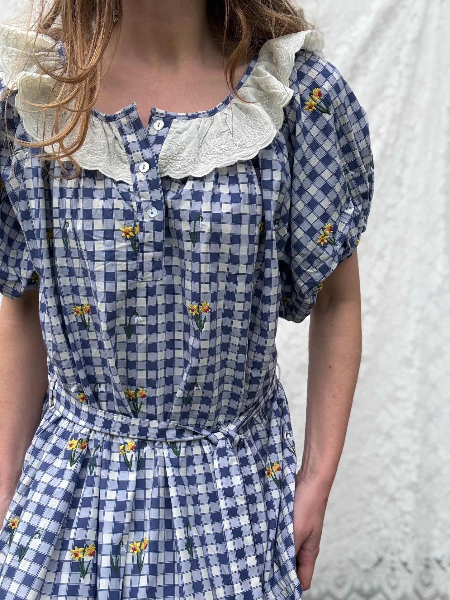 PRELOVED 100% RECYCLED COTTON - DELPHINIUM BLUE GINGHAM XXXL