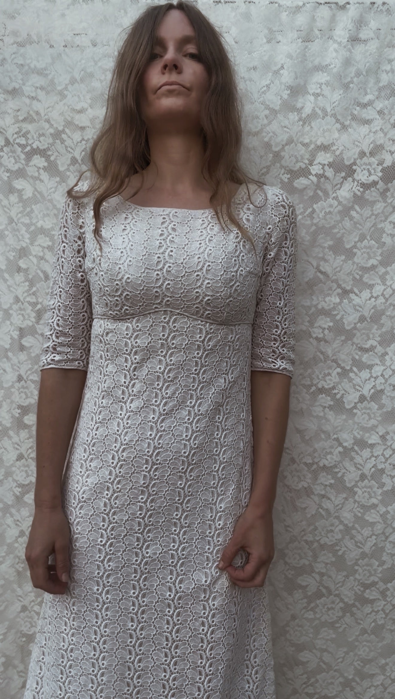VINTAGE CROCHET WHITE LACE DRESS XS