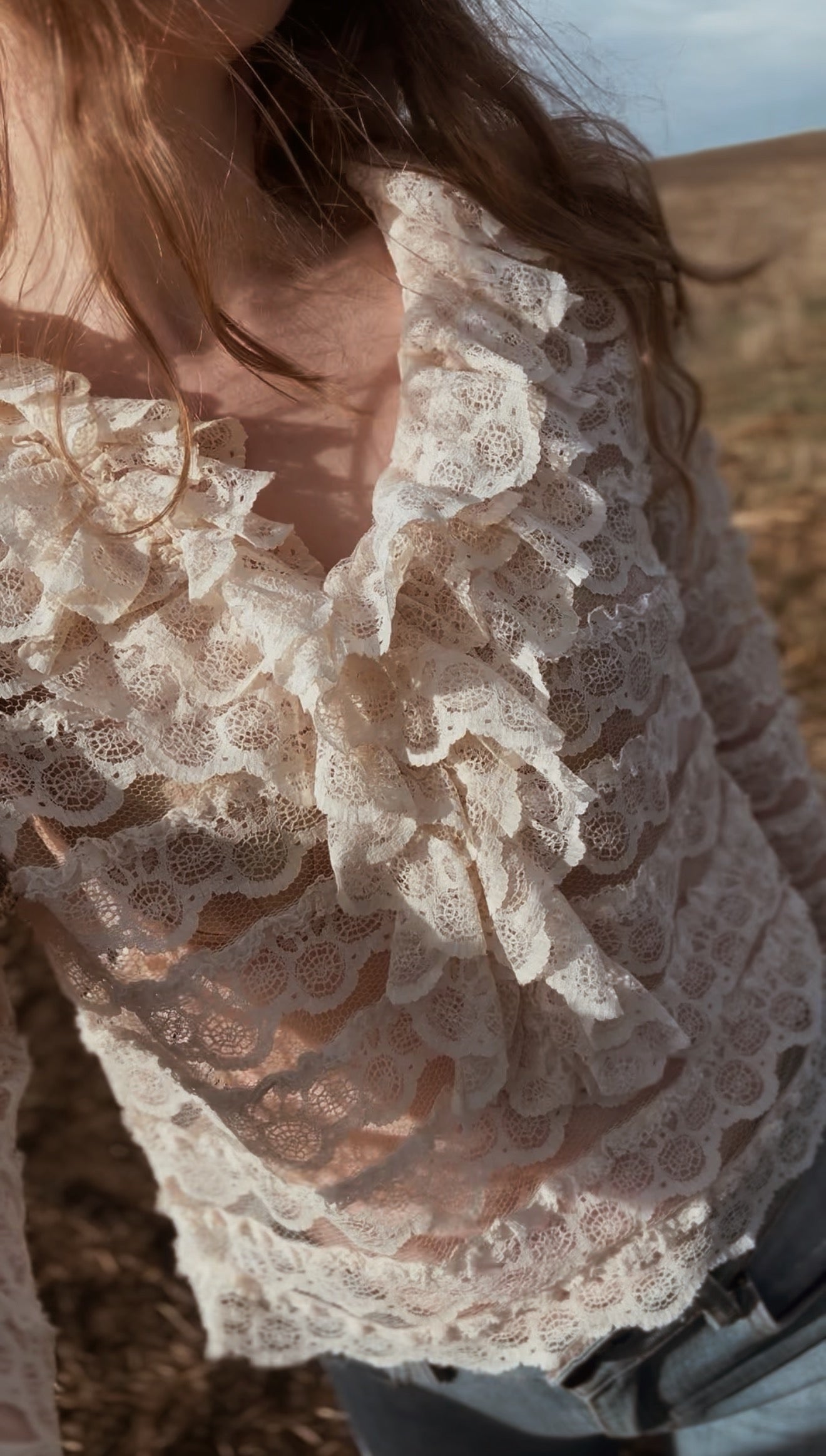 VINTAGE JOHN CRAIG LACE RUFFLE BLOUSE CREAM XS