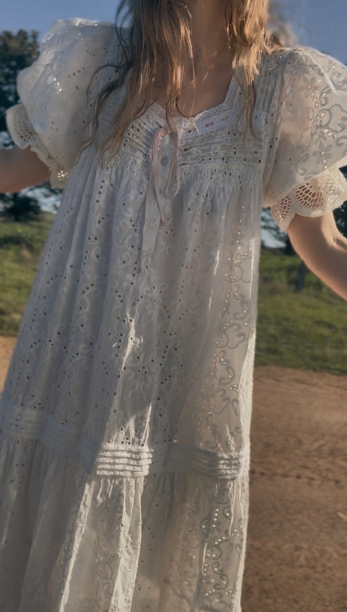 100% RECYCLED COTTON - MORNING SONG DRESS WHITE BRODERIE COTTON