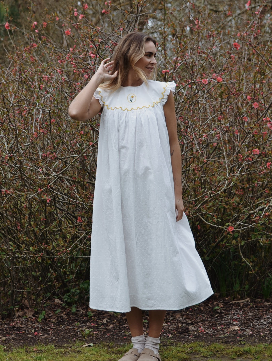 100% RECYCLED DOBBY COTTON - SUMMER BREEZE DAFFODIL NIGHT/DAY DRESS