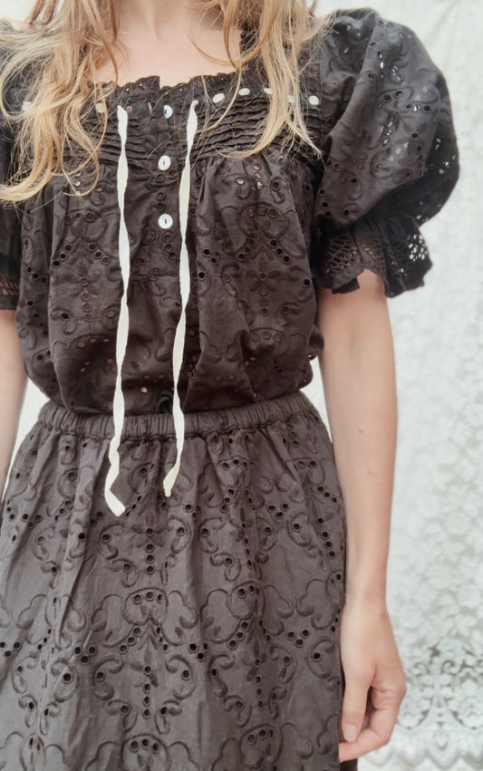 100% RECYCLED COTTON - MORNING SONG BLOUSE BLACK