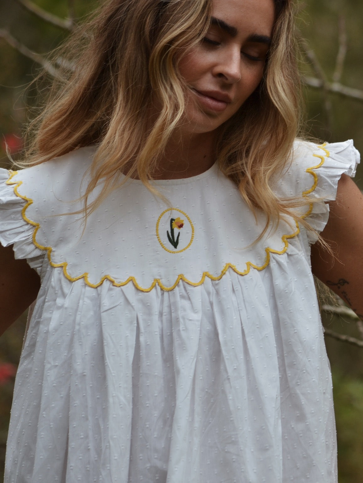 100% RECYCLED DOBBY COTTON - SUMMER BREEZE DAFFODIL NIGHT/DAY DRESS