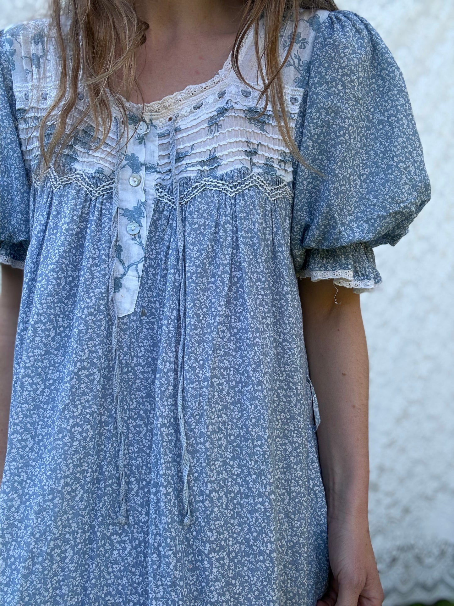 100% RECYCLED COTTON - MORNING SONG HAND SMOCKED TIERED DRESS - CORNFLOWER BLUE ROSE (Copy)