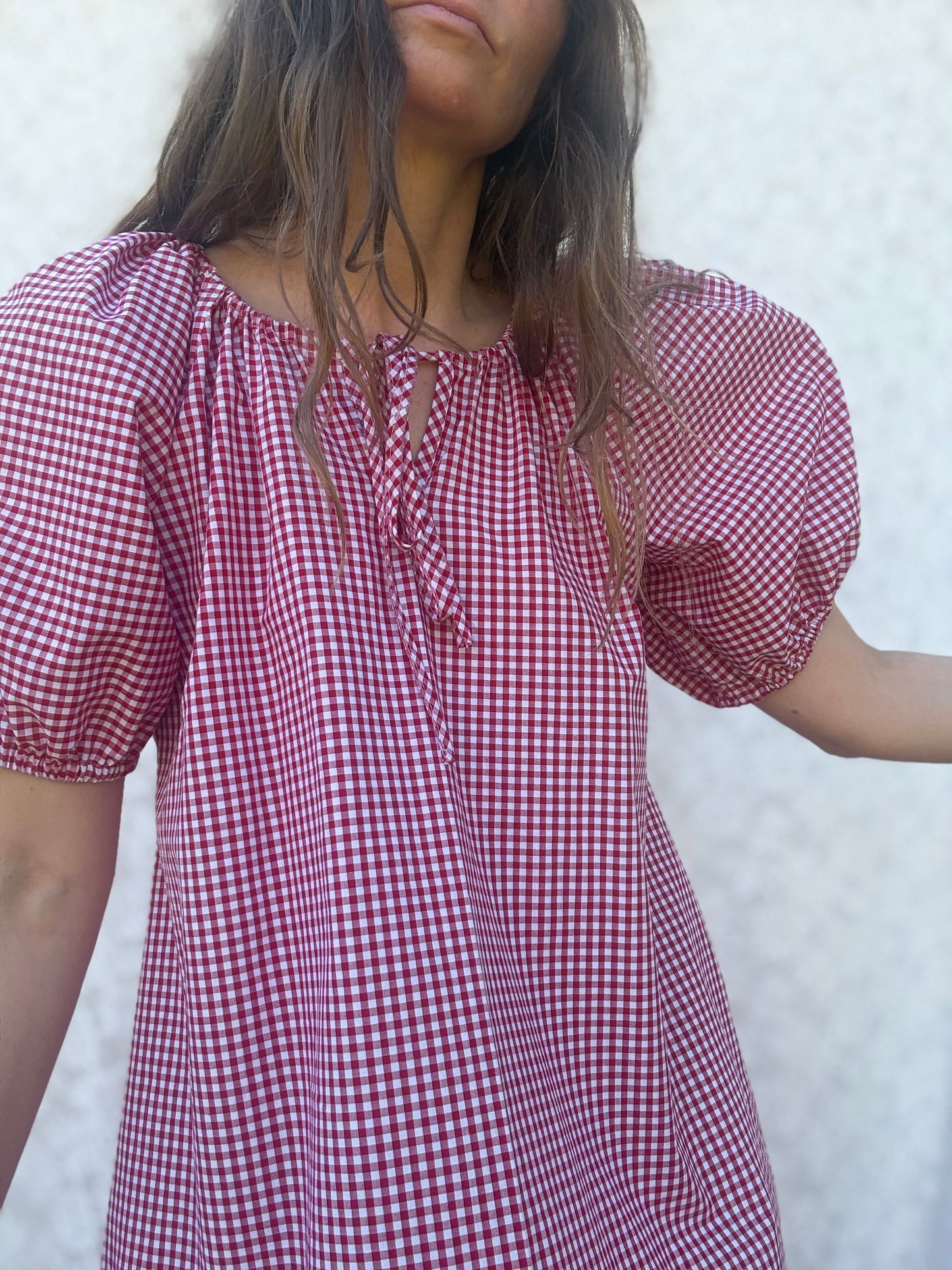 POPPY SMOCK DRESS RED GINGHAM COTTON
