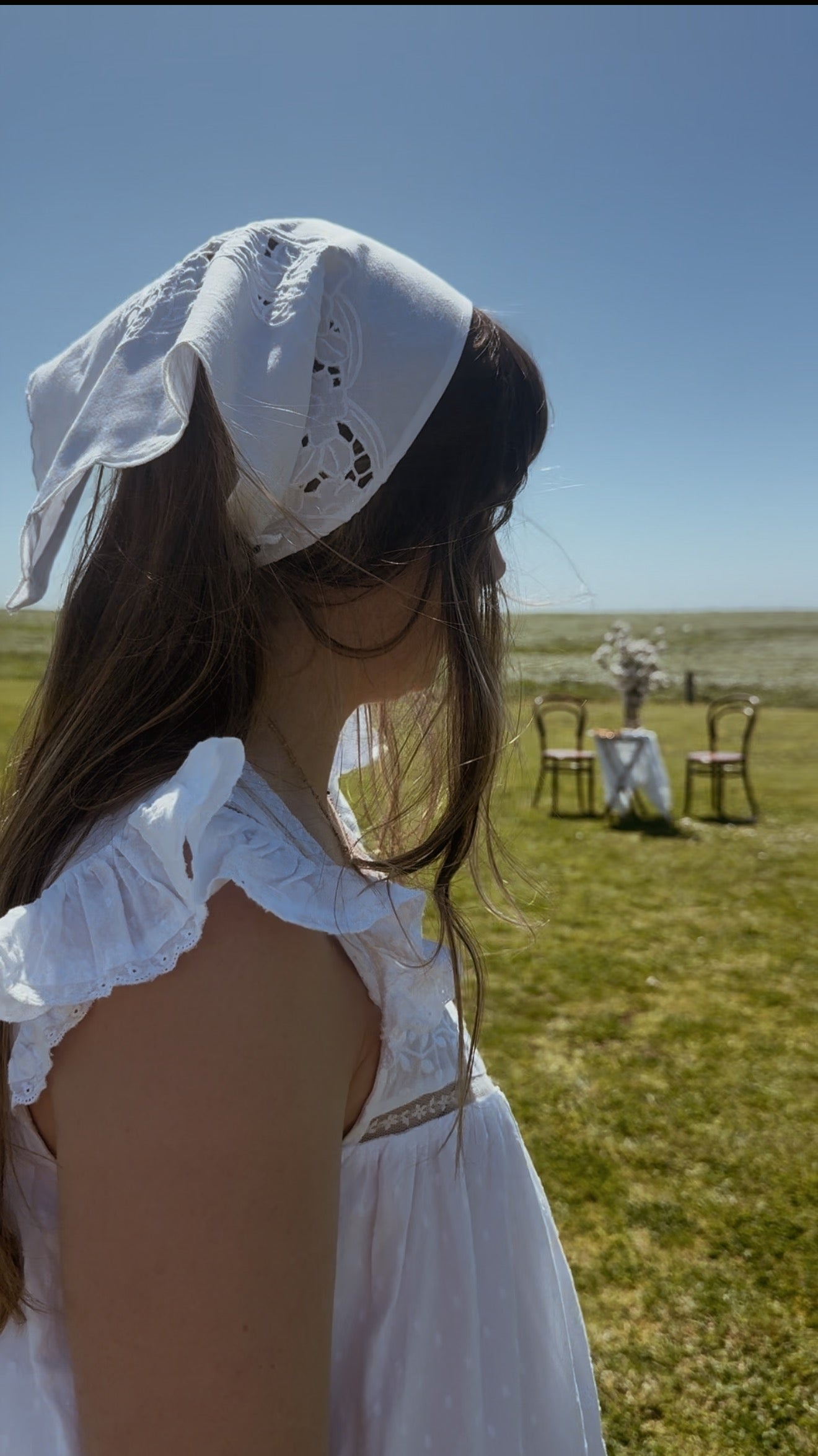 REWORKED - EMBROIDERED BORDER COTTON HEAD SCARF WHITE