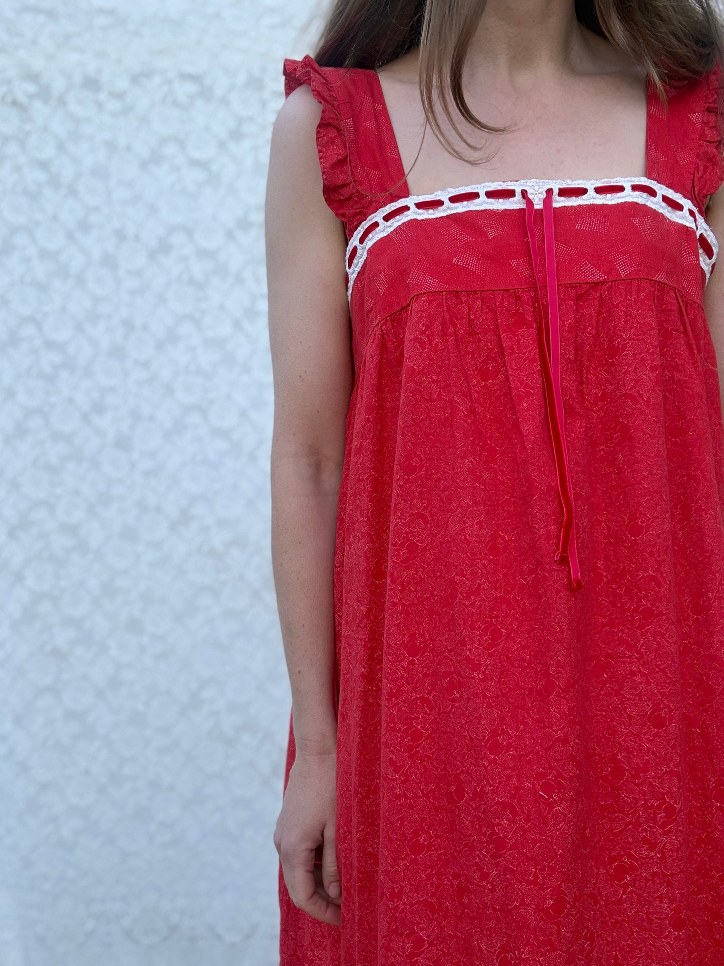 REWORKED - RED COTTON DAY DRESS 10-12
