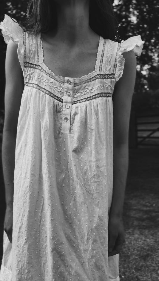 SMALL RESTOCK - 100% RECYCLED COTTON - ALICE DRESS -  WHITE