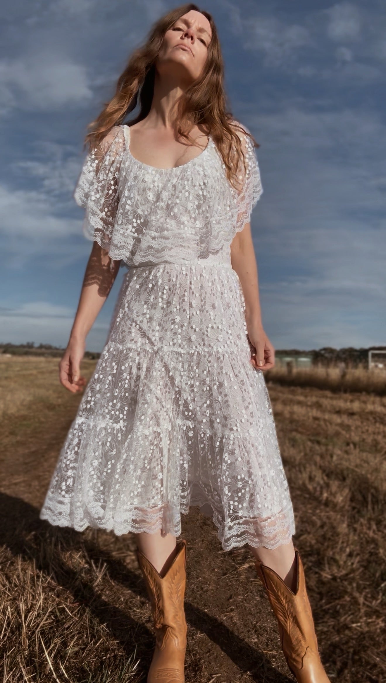 VINTAGE STEFAN EXCLUSIVE LACE PRAIRIE DRESS - MADE IN ENGLAND XS-S