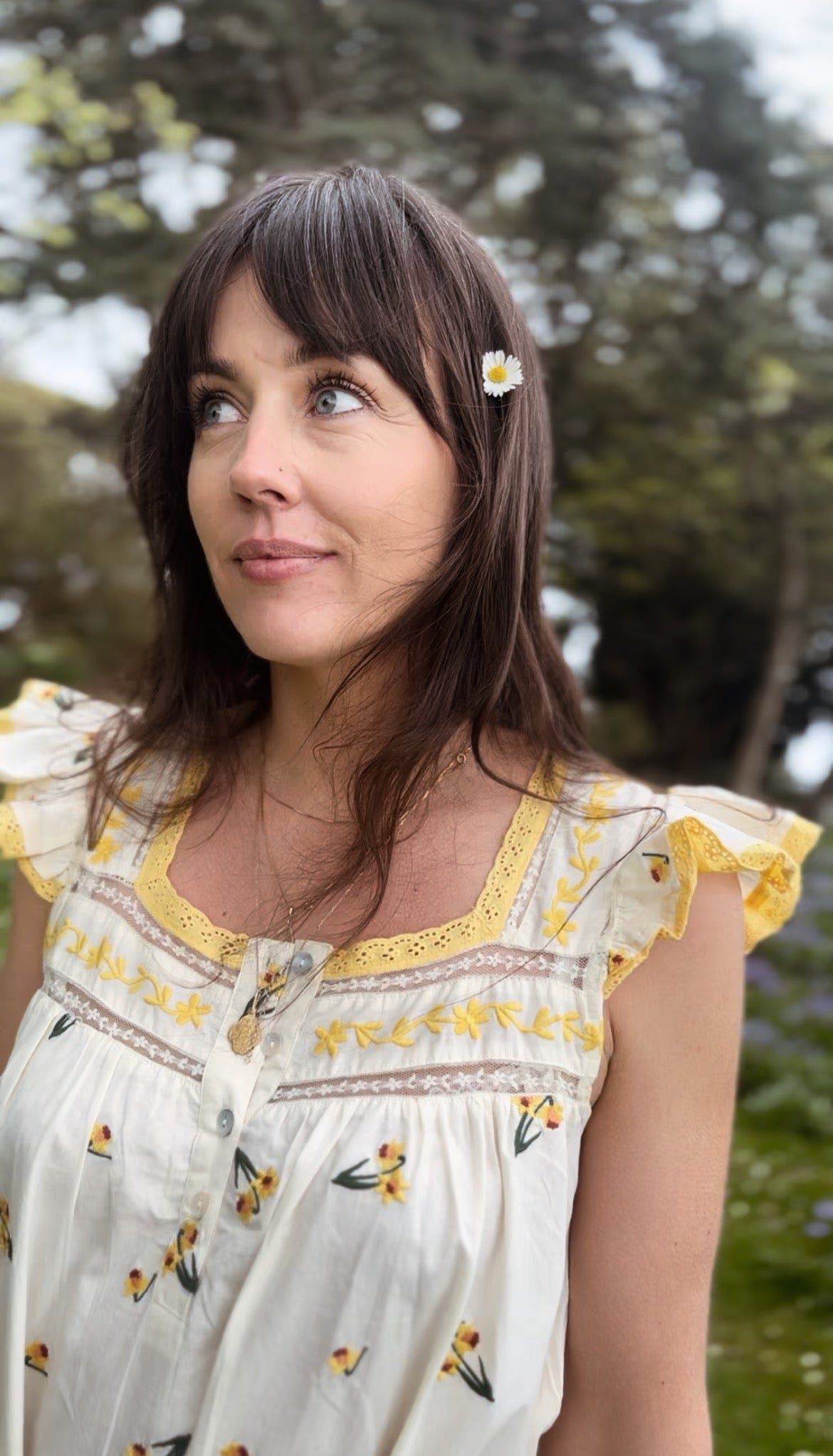 100% RECYCLED COTTON - ALICE DRESS - EMBROIDERED DAFFODIL