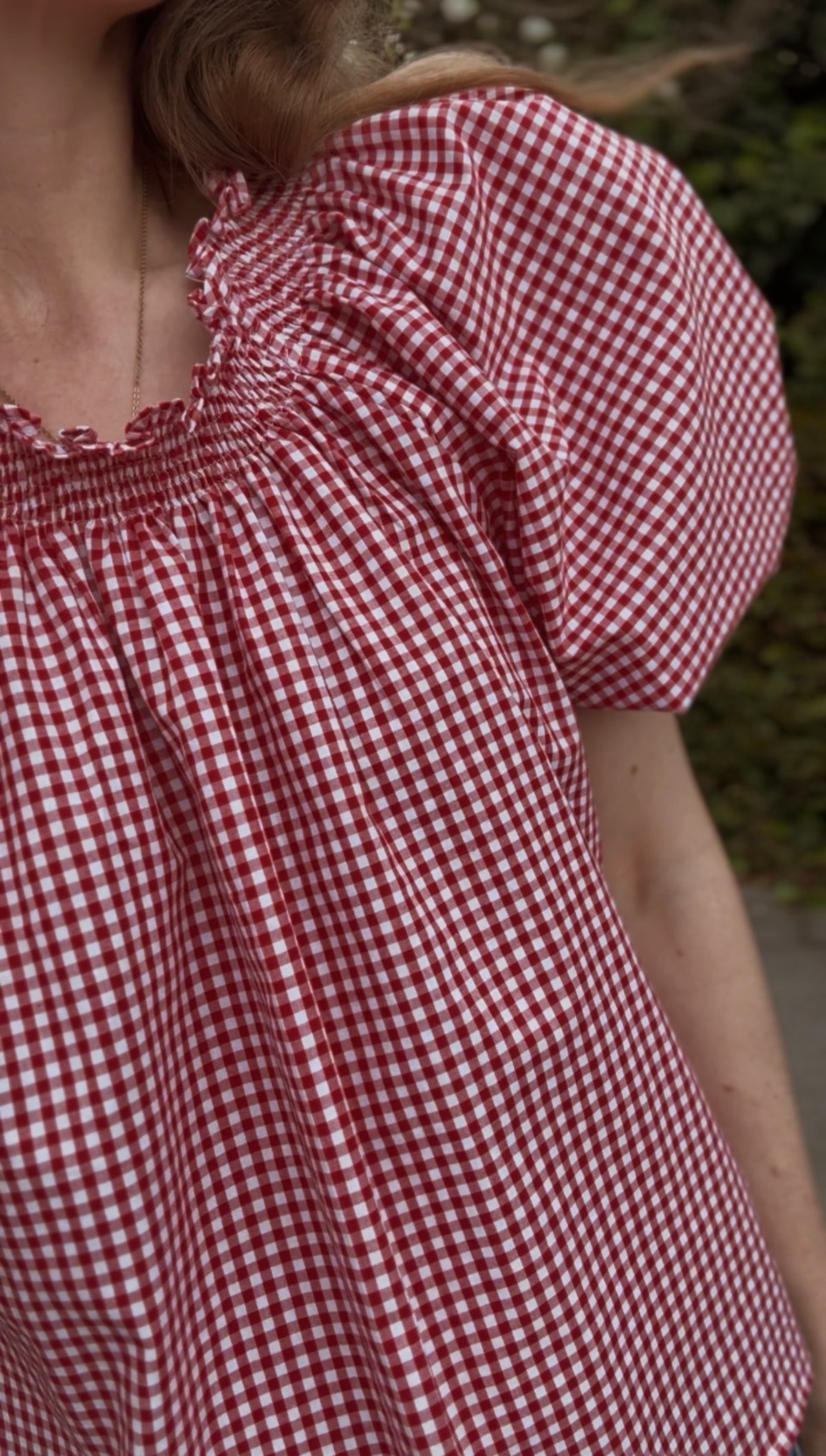 ANYA SMOCK DRESS RED GINGHAM COTTON