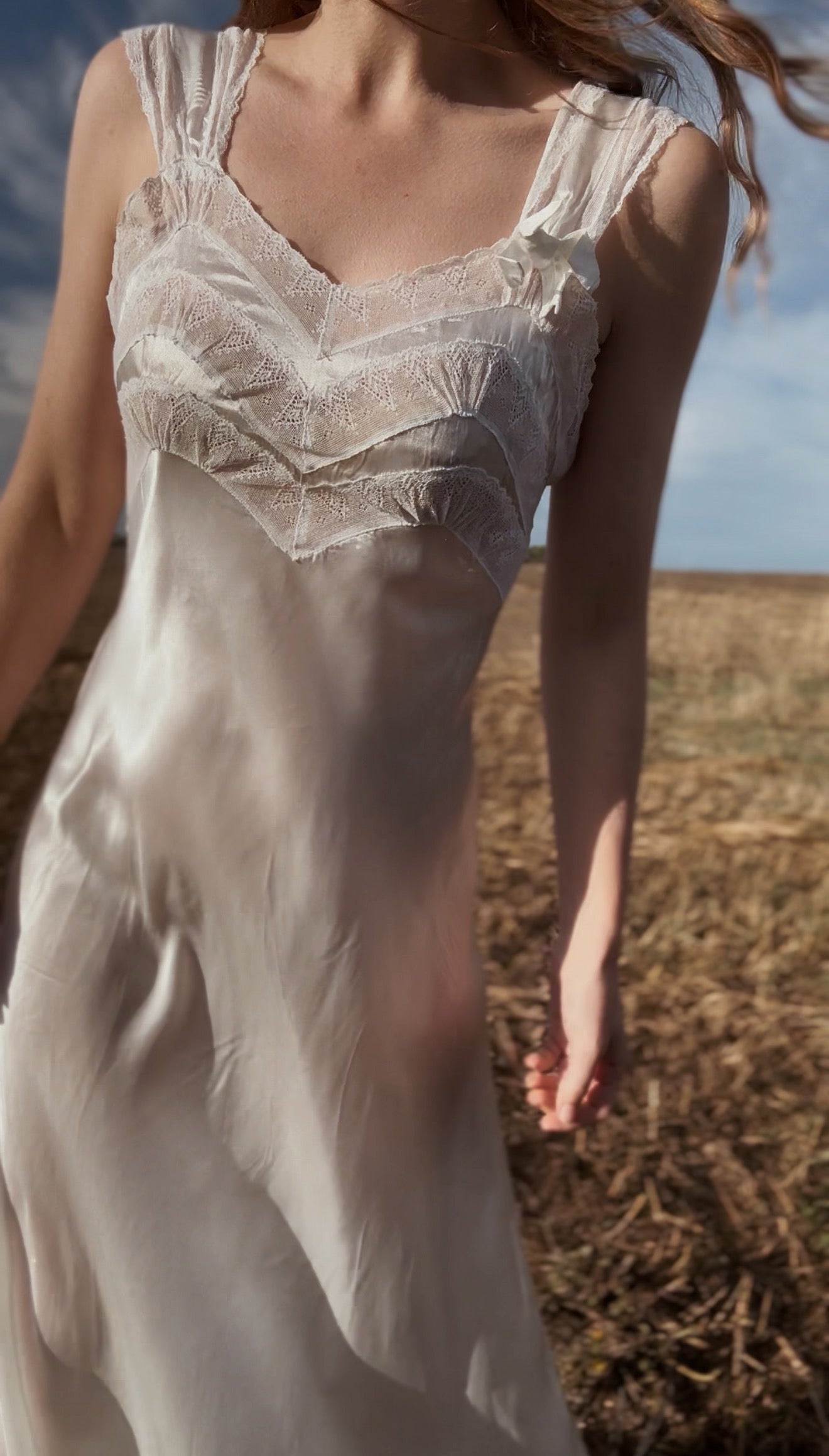 VINTAGE PATOLAINE 1930'S SLIP DRESS WHITE XS