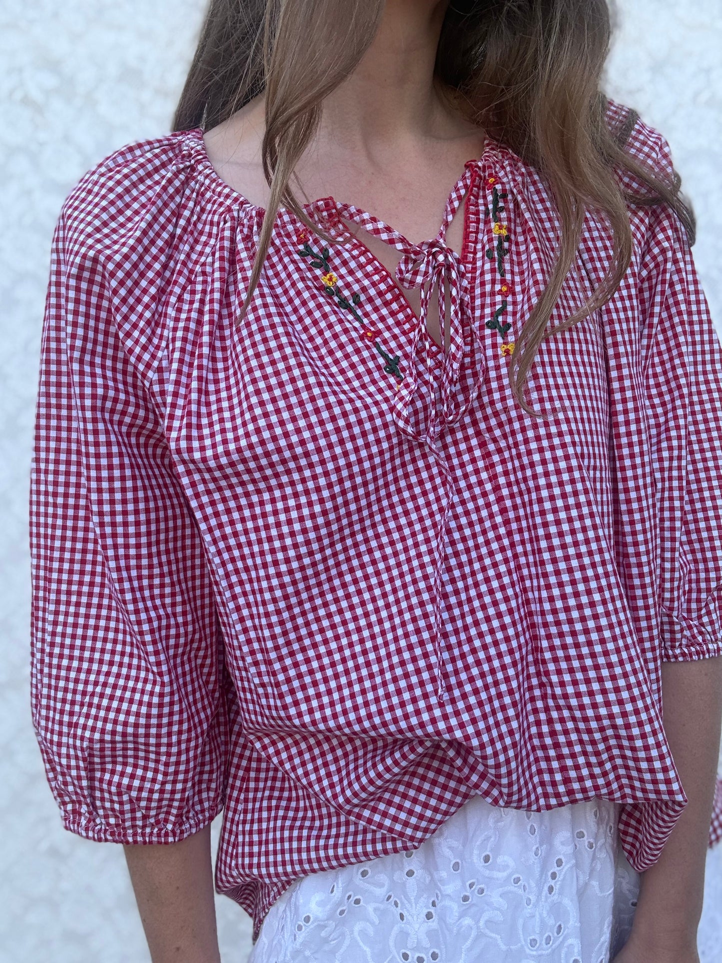 ANYA SMOCK BLOUSE RED GINGHAM