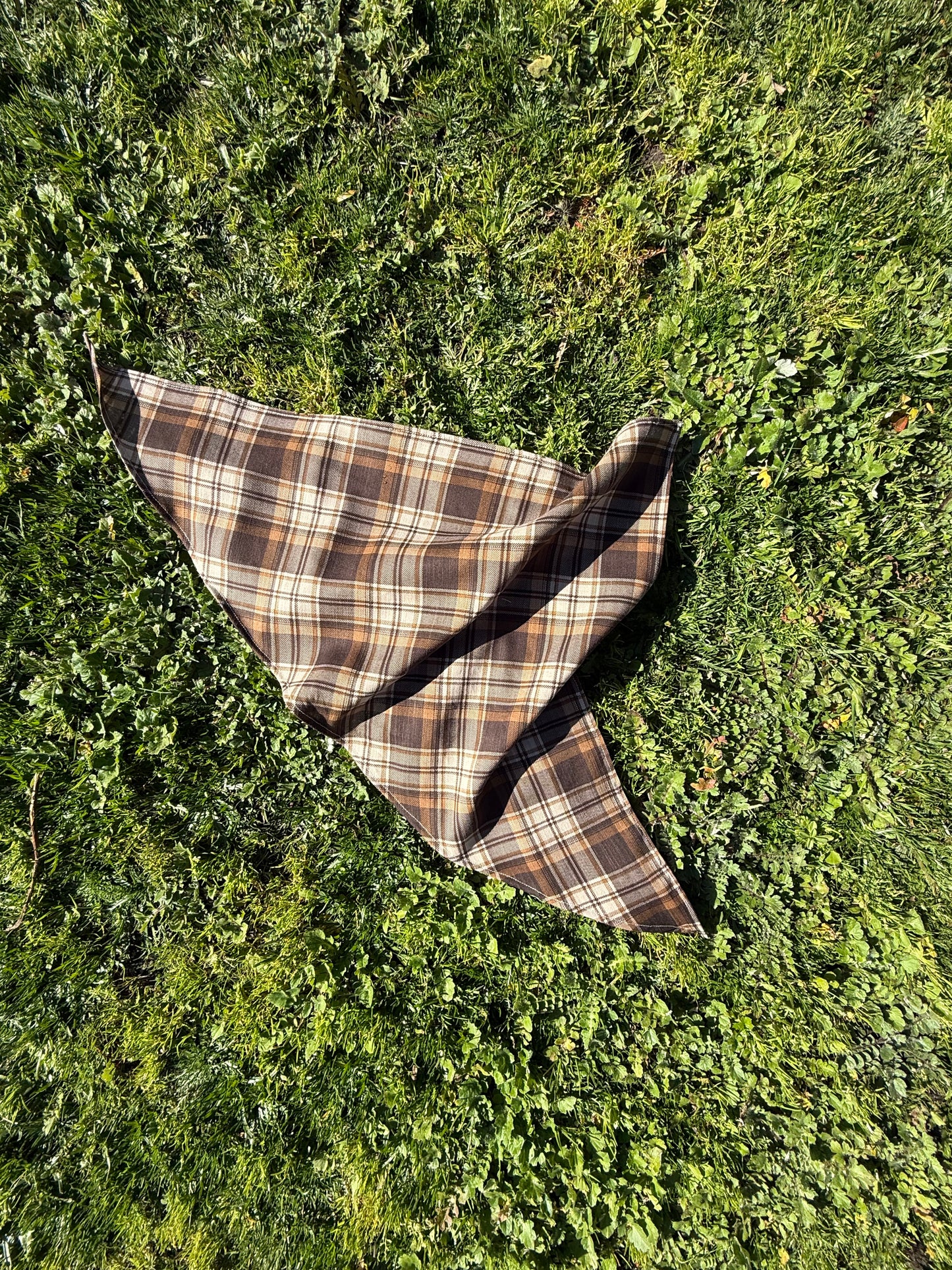 REWORKED - BROWN CHECK PLAID COTTON HEAD SCARF