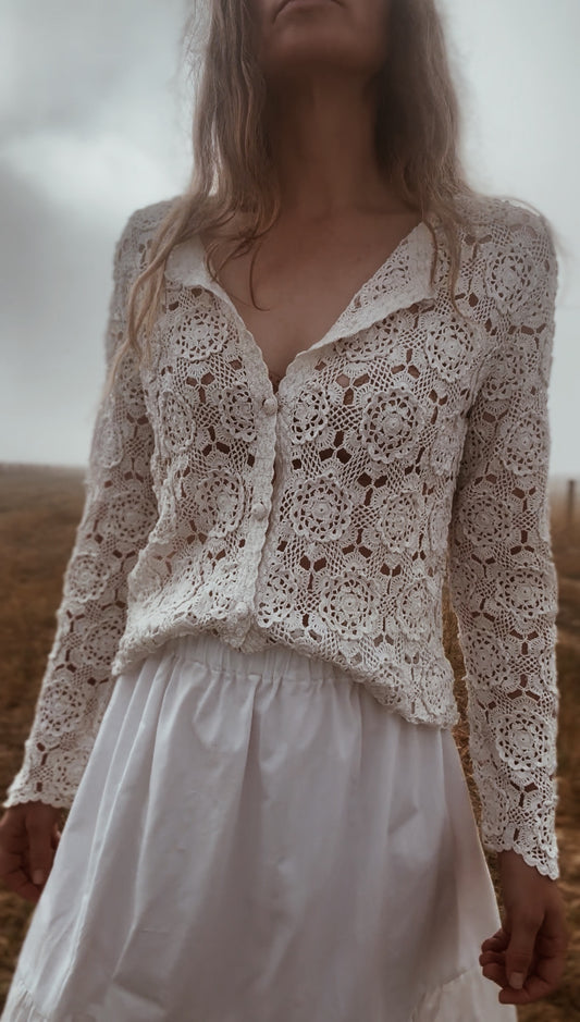 REWORKED CROCHET CARDIGAN OFF WHITE SMALL