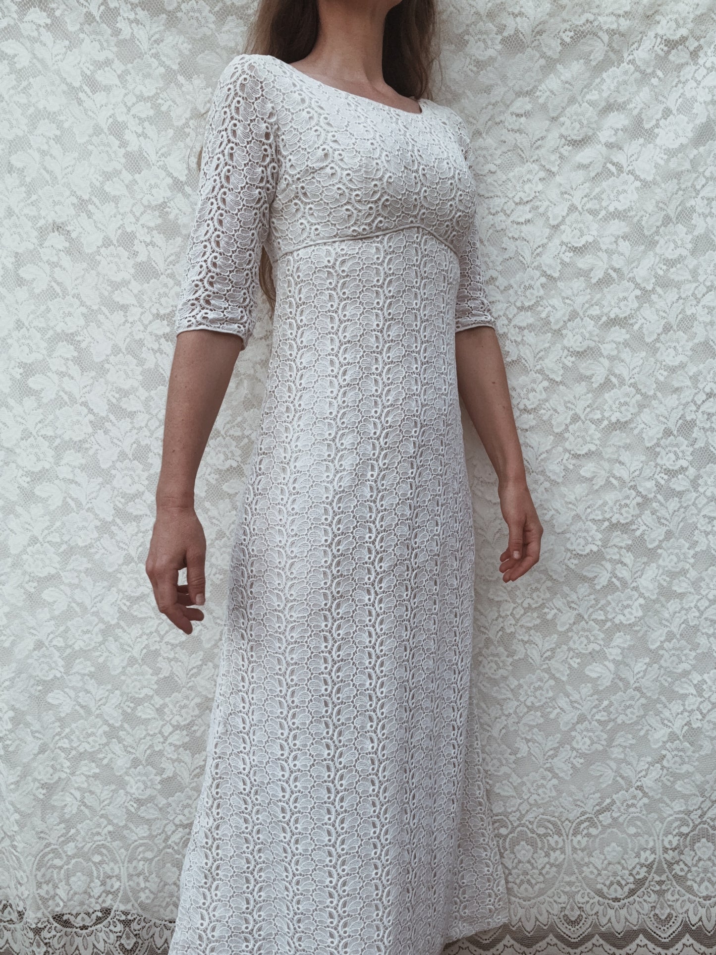 VINTAGE CROCHET WHITE LACE DRESS XS
