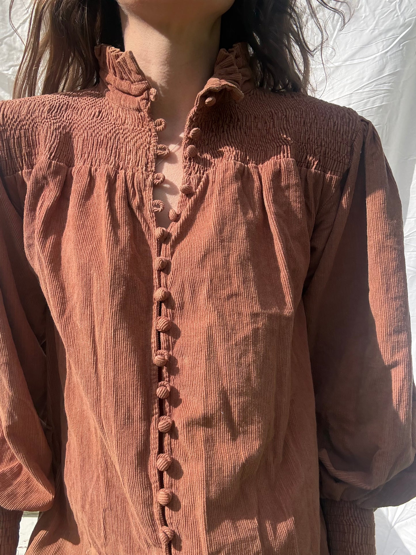 PRELOVED - 100% RECYCLED COTTON CORDUROY - CLOTHILDE DRESS CINNAMON XS