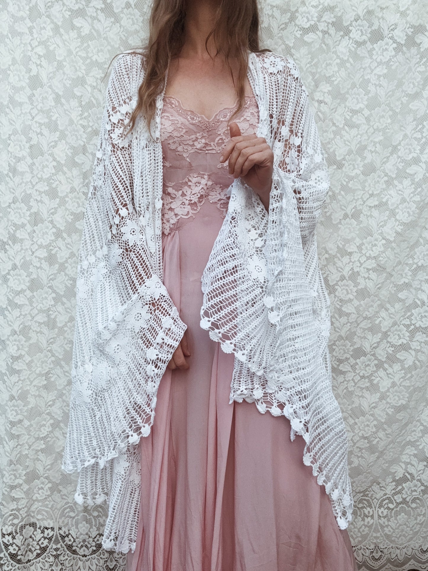 REWORKED - WHITE CROCHET THROW ONE SIZE