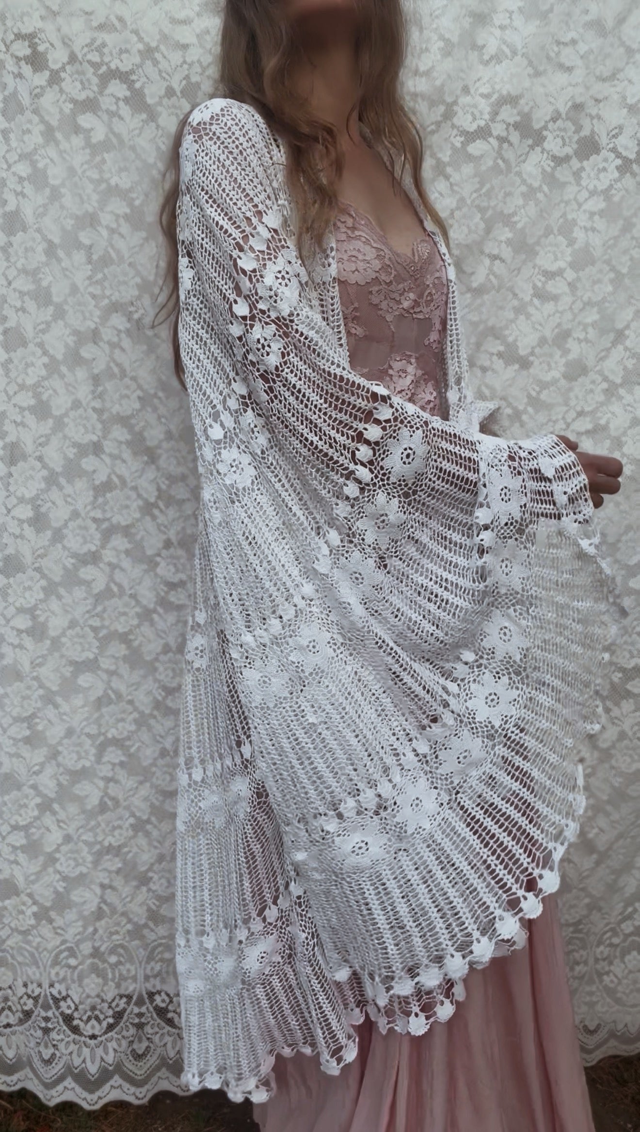 REWORKED - WHITE CROCHET THROW ONE SIZE