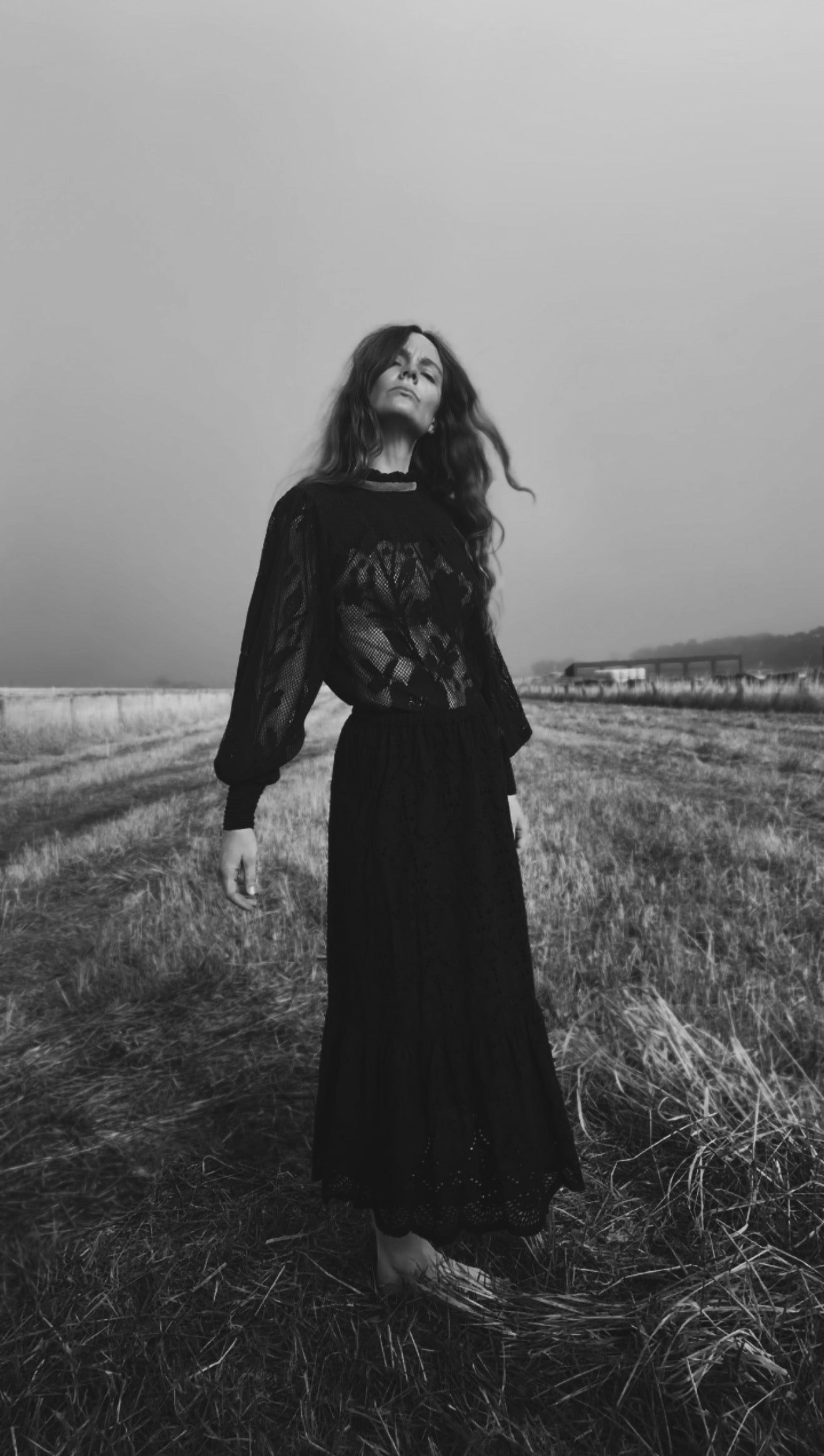 CELESTE CROCHET COTTON BLOUSE BLACK