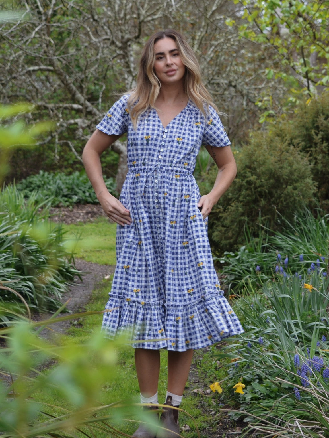 100% RECYCLED COTTON - DULCIE DRESS BLUE GINGHAM