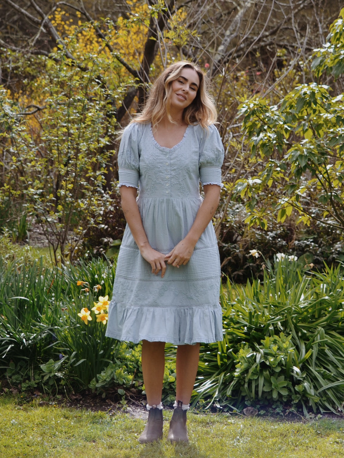 100% RECYCLED COTTON - FAUSTINE DRESS PASTEL BLUE