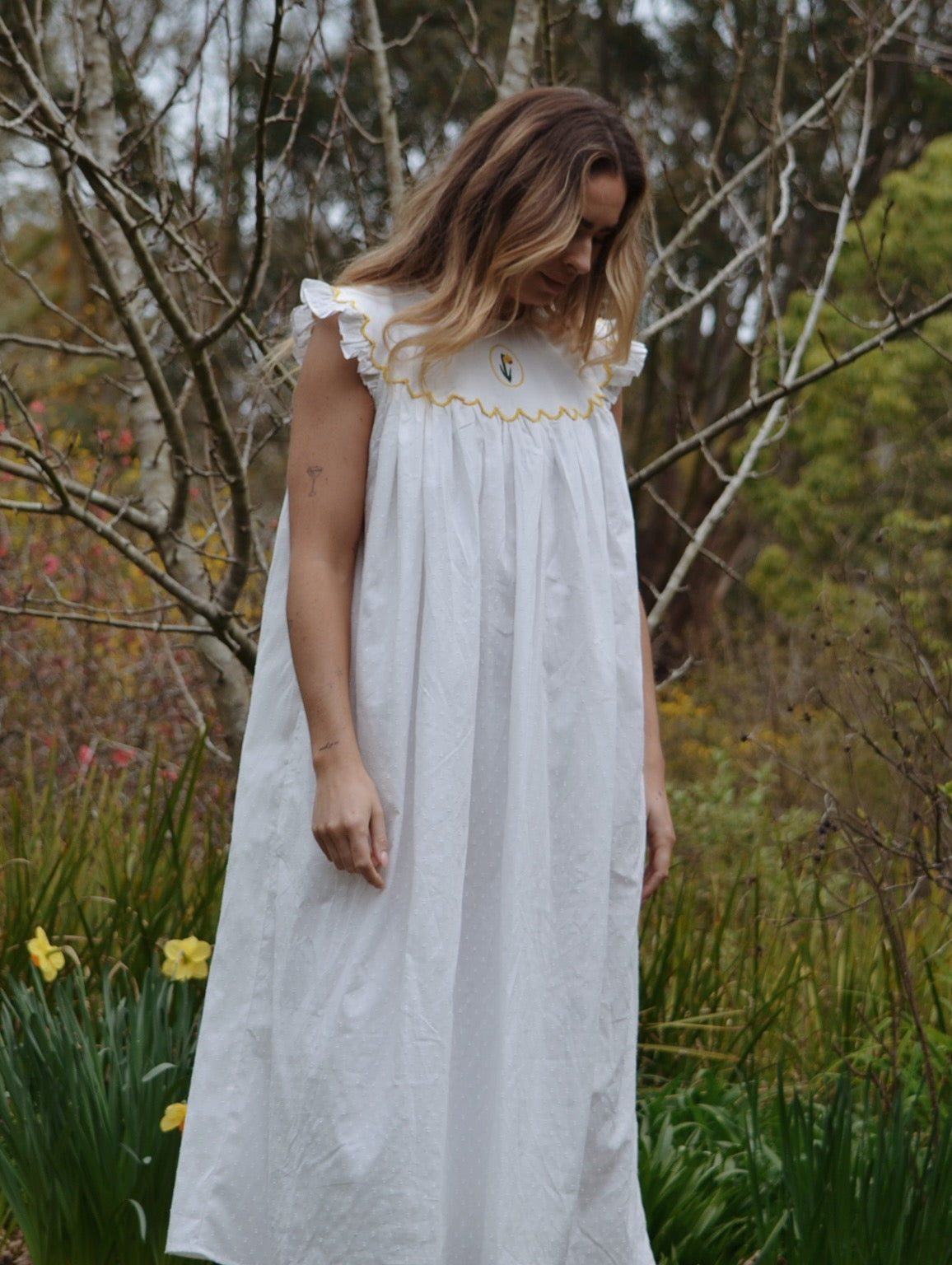 100% RECYCLED DOBBY COTTON - SUMMER BREEZE DAFFODIL NIGHT/DAY DRESS