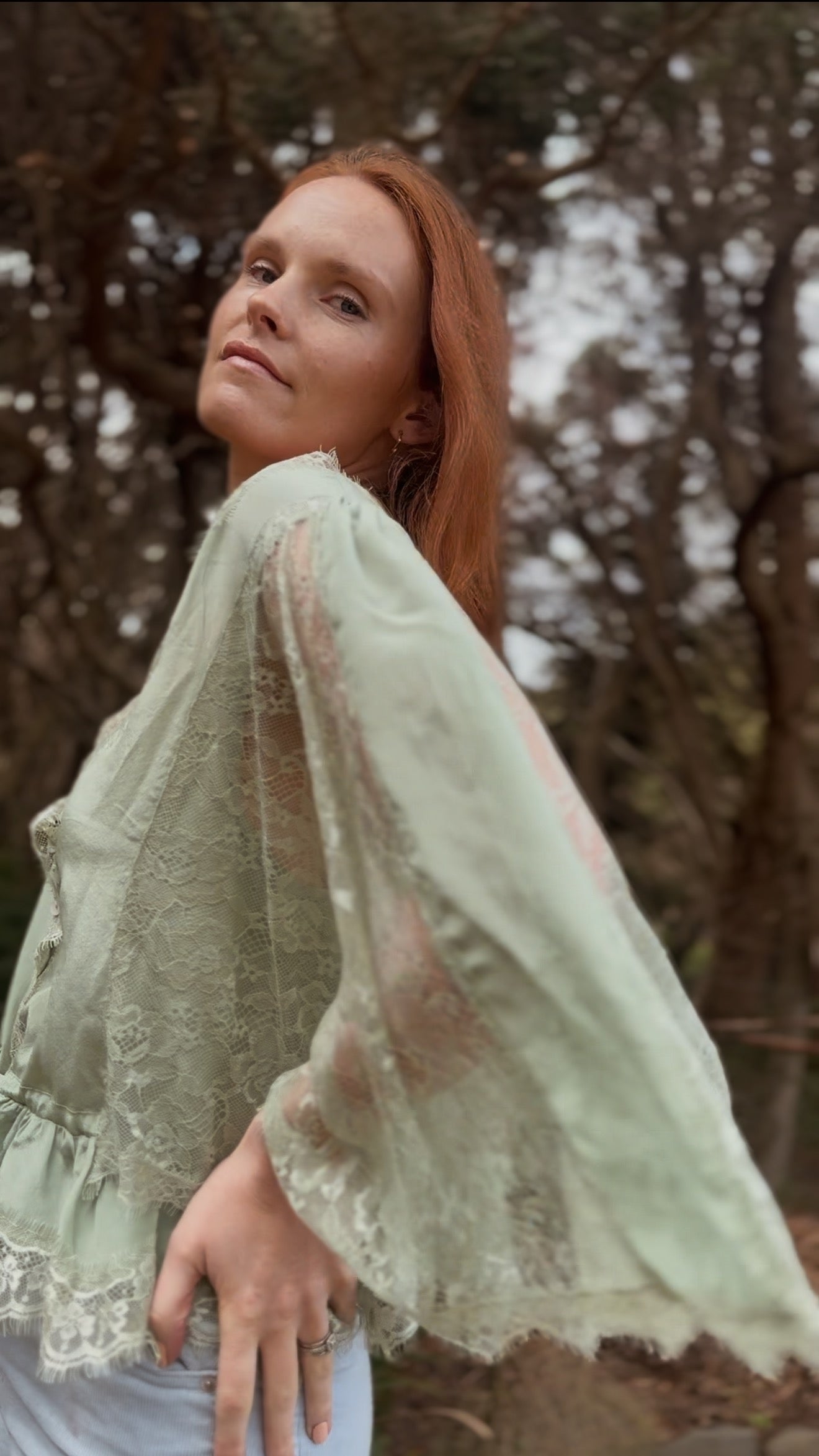 AMORET SILK CAPELET BLOUSE - SAGE