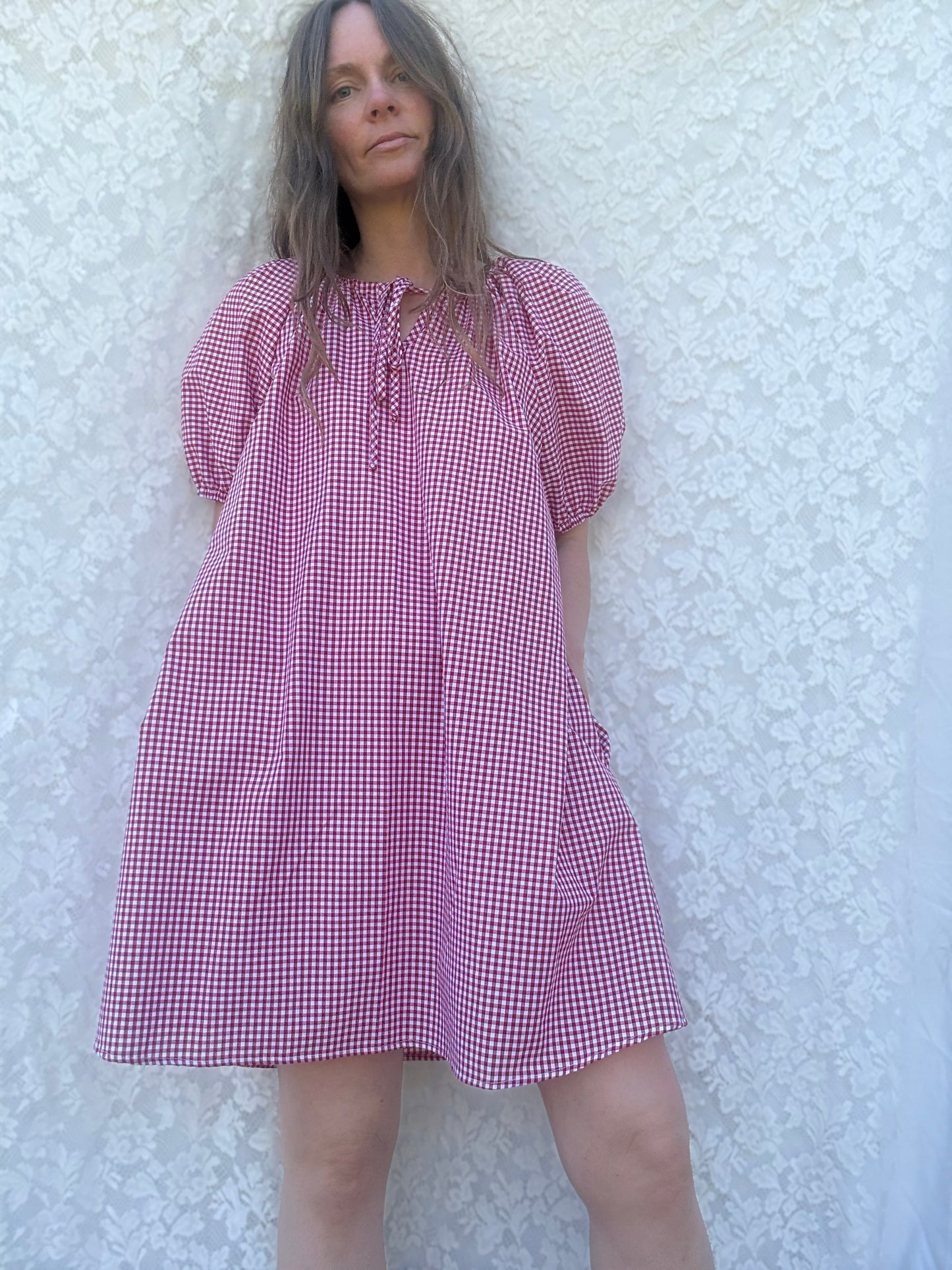 POPPY SMOCK DRESS RED GINGHAM COTTON