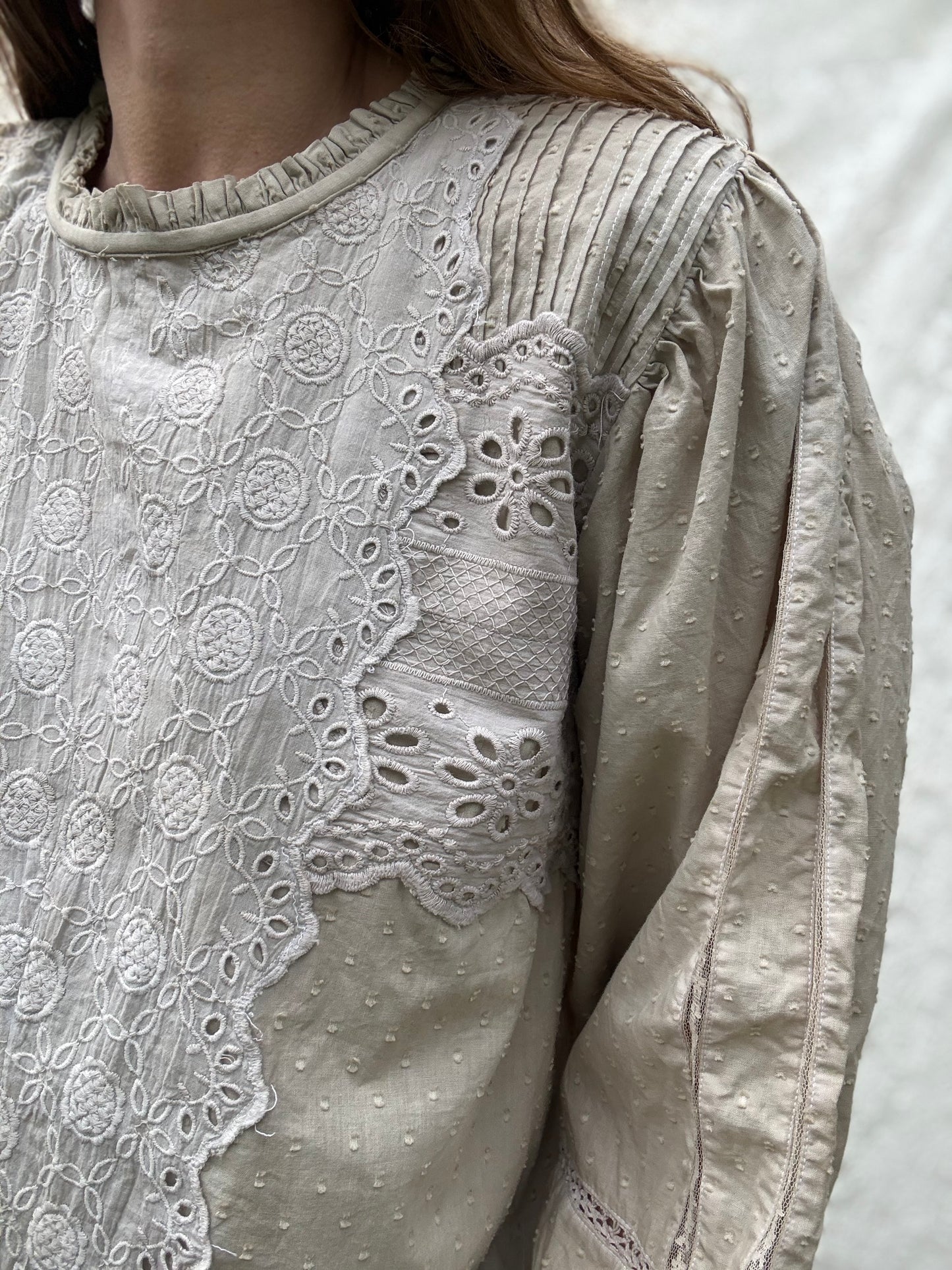 PRELOVED SAINSBURY COTTON LACE BLOUSE WASHED GREY XXL