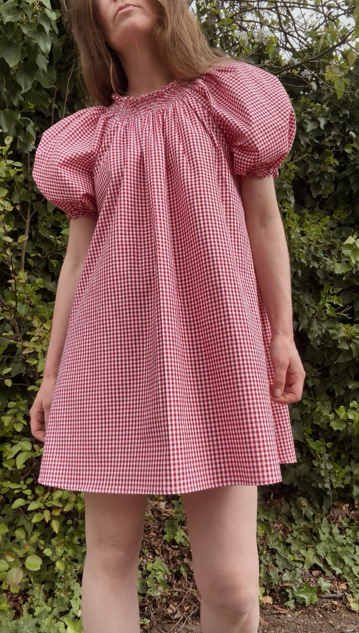 ANYA SMOCK DRESS RED GINGHAM COTTON