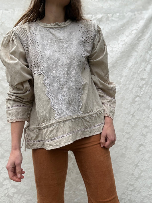PRELOVED SAINSBURY COTTON LACE BLOUSE WASHED GREY XXL