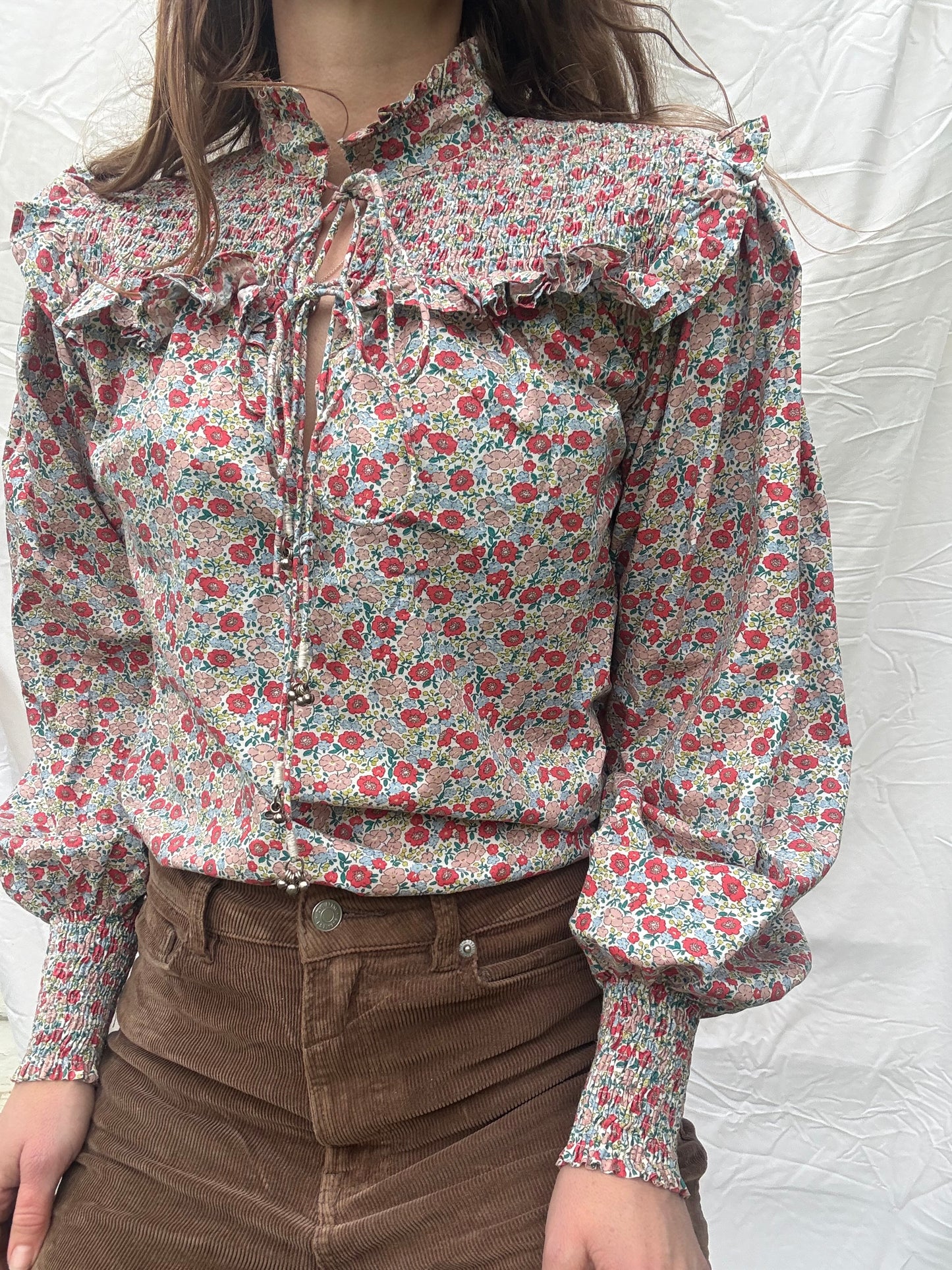 PRELOVED - BAMBI BLOUSE PINK DITSY FLORAL XS