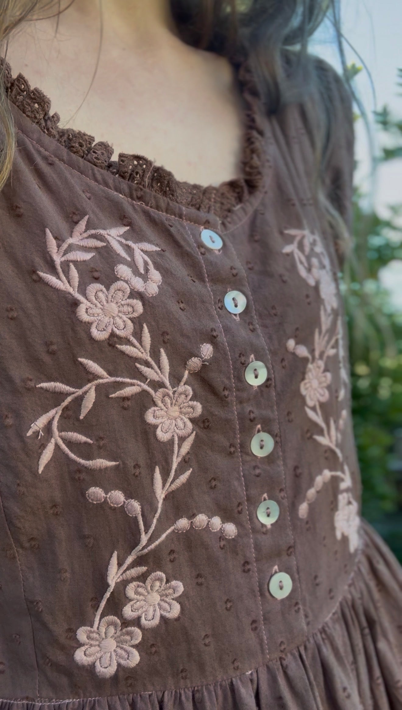 100% RECYCLED COTTON - FAUSTINE DRESS PASTEL WASHED BROWN