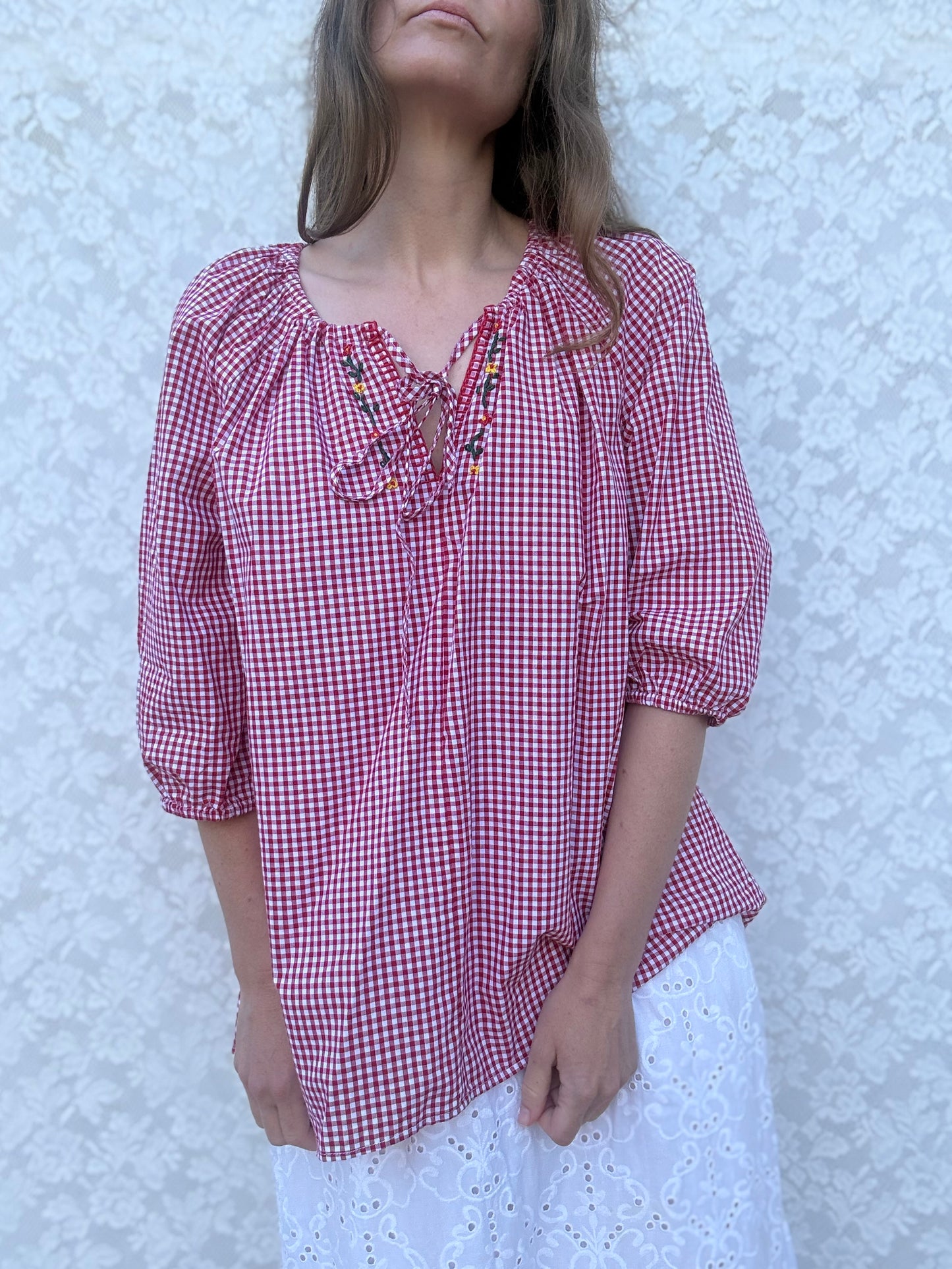 ANYA SMOCK BLOUSE RED GINGHAM