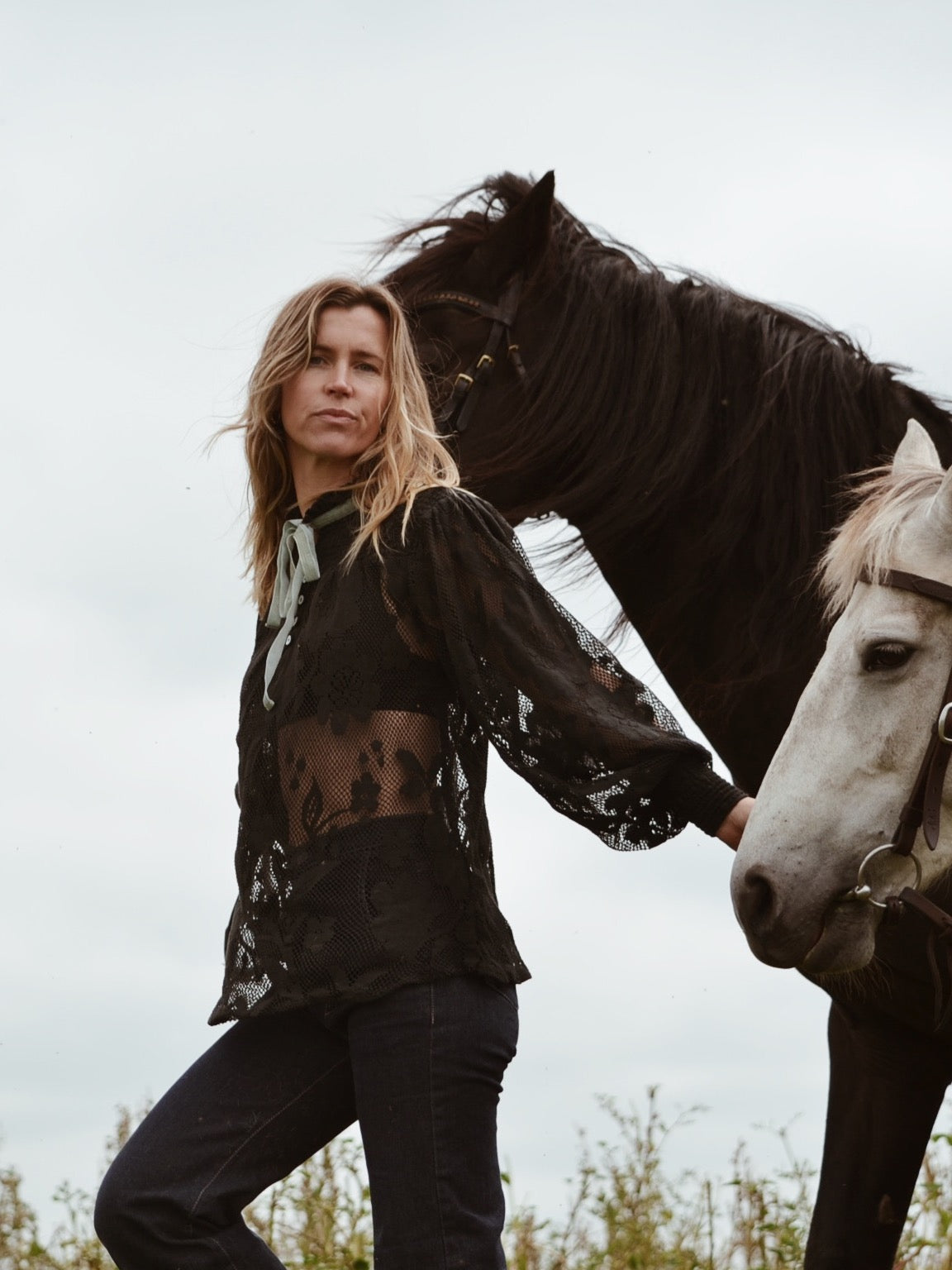 CELESTE CROCHET COTTON BLOUSE BLACK