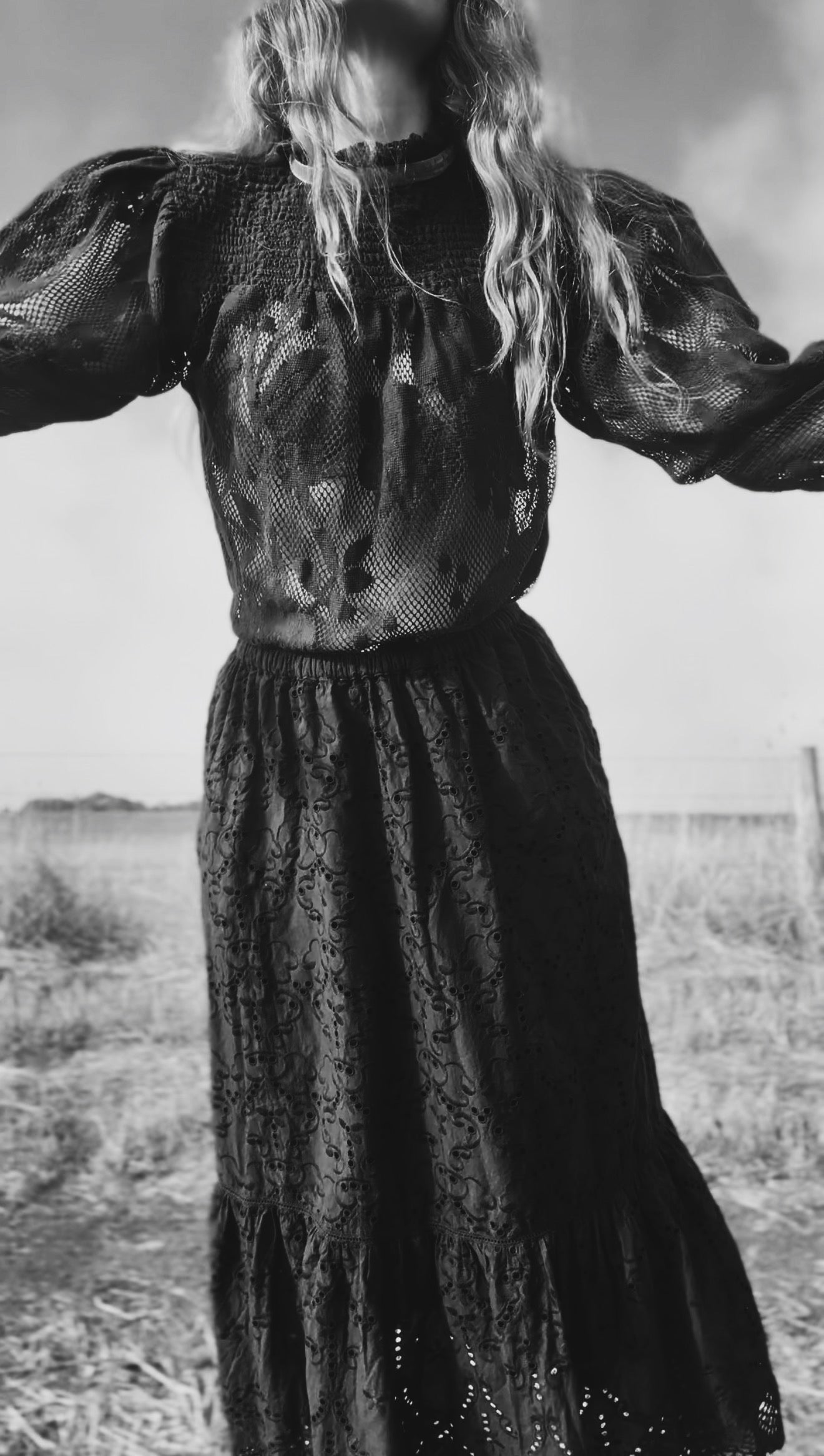 CELESTE CROCHET COTTON BLOUSE BLACK