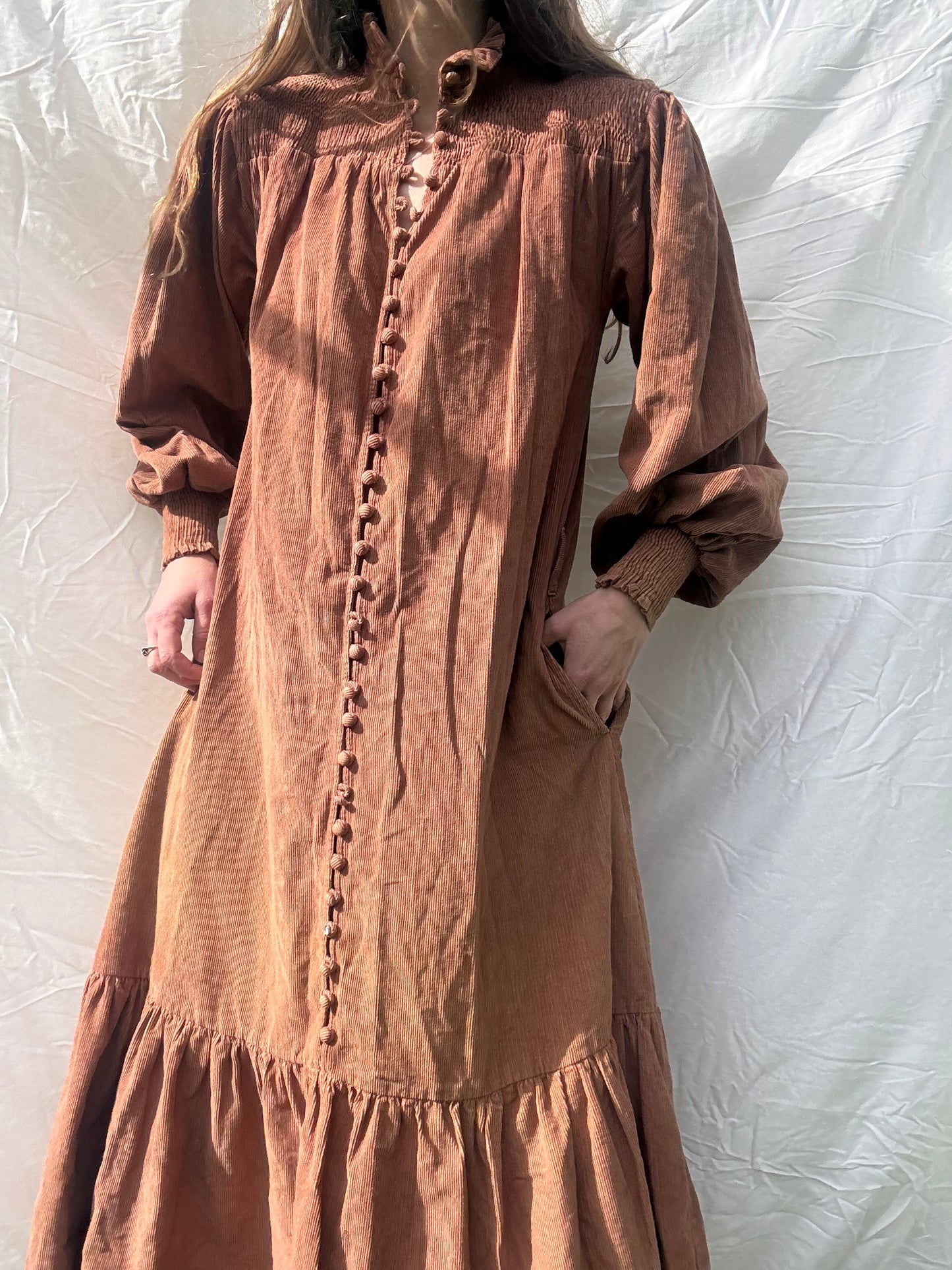 PRELOVED - 100% RECYCLED COTTON CORDUROY - CLOTHILDE DRESS CINNAMON XS