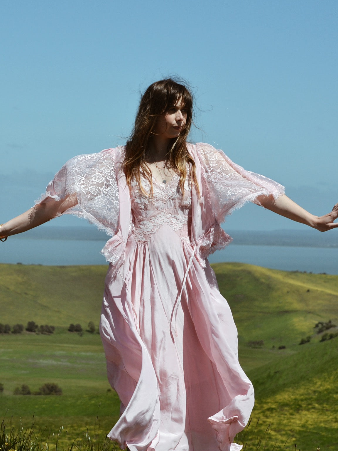 AURORA SILK & LACE DRESS - PASTEL PINK